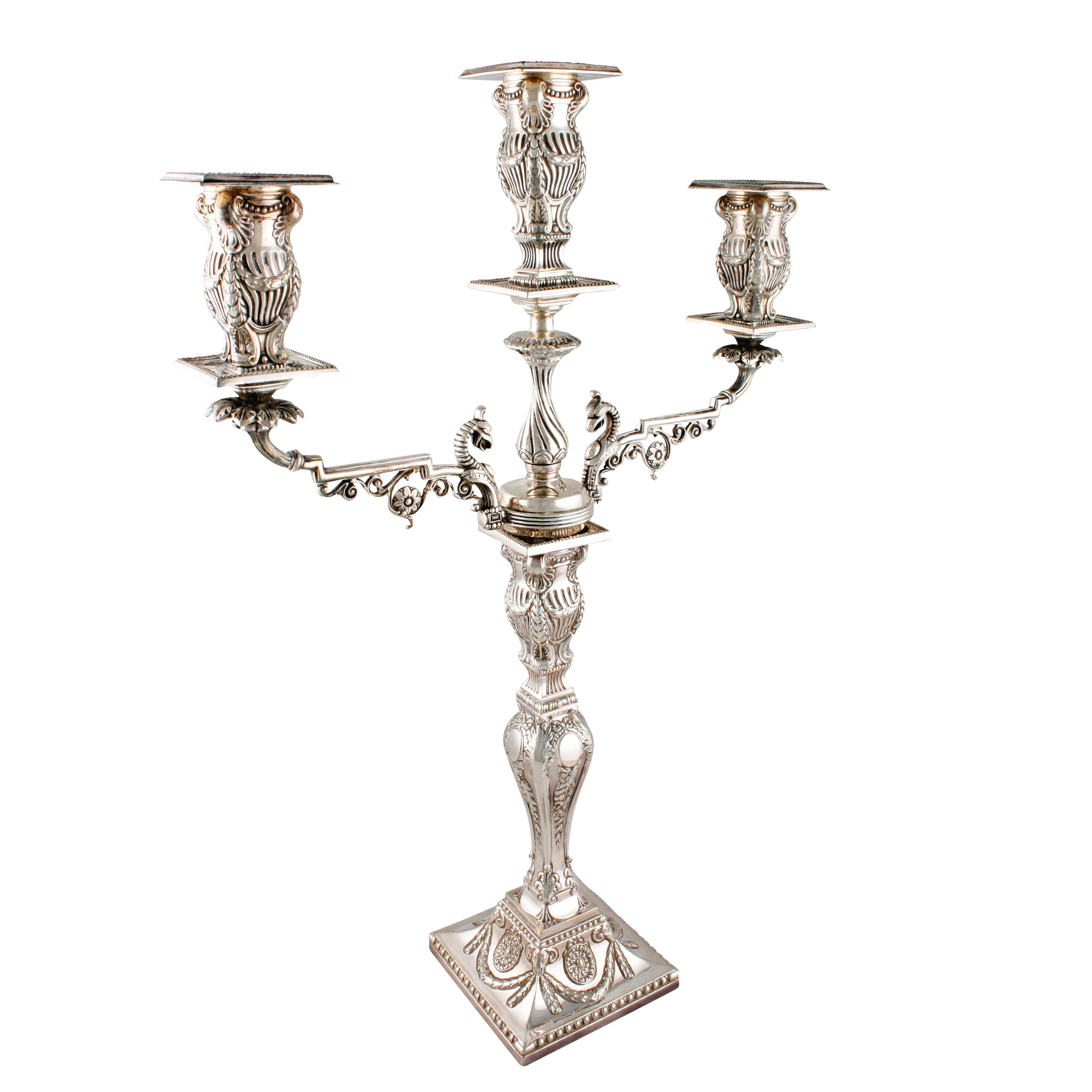Walker & Hall silver plated candelabra


A late 19th to early 20th century silver plated candelabra by Walker & Hall of Sheffield.

The candelabra is made in an Adams design with three candle holders, two on arms and a central holder that can