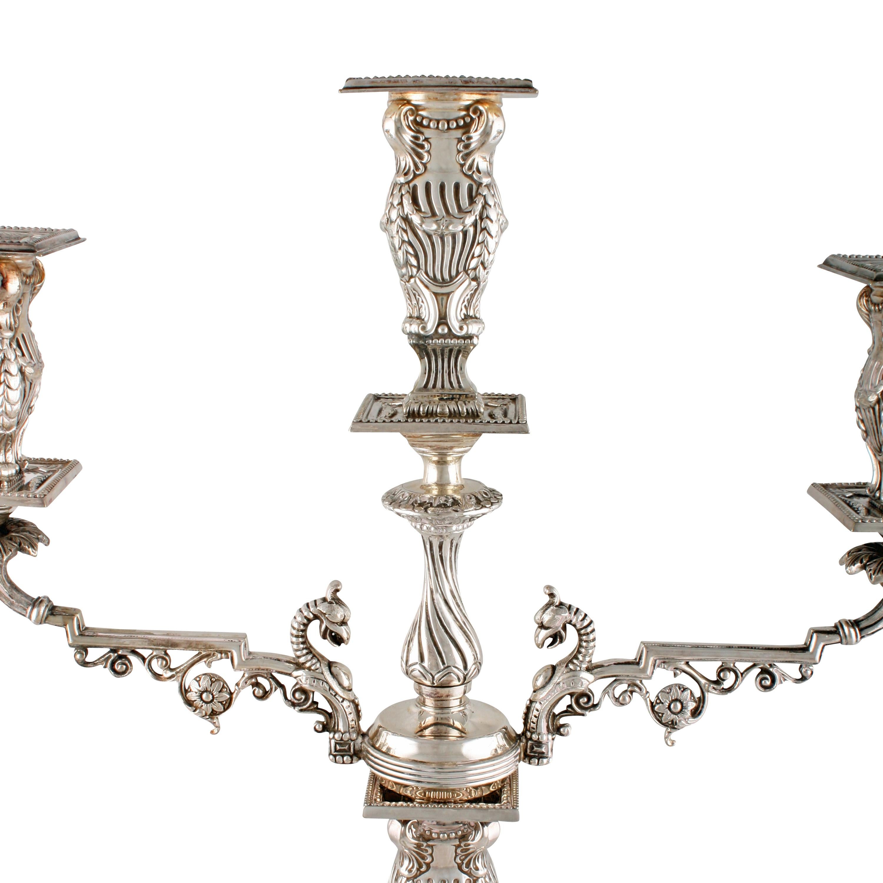 Adam Style Walker & Hall Silver Plated Candelabra For Sale