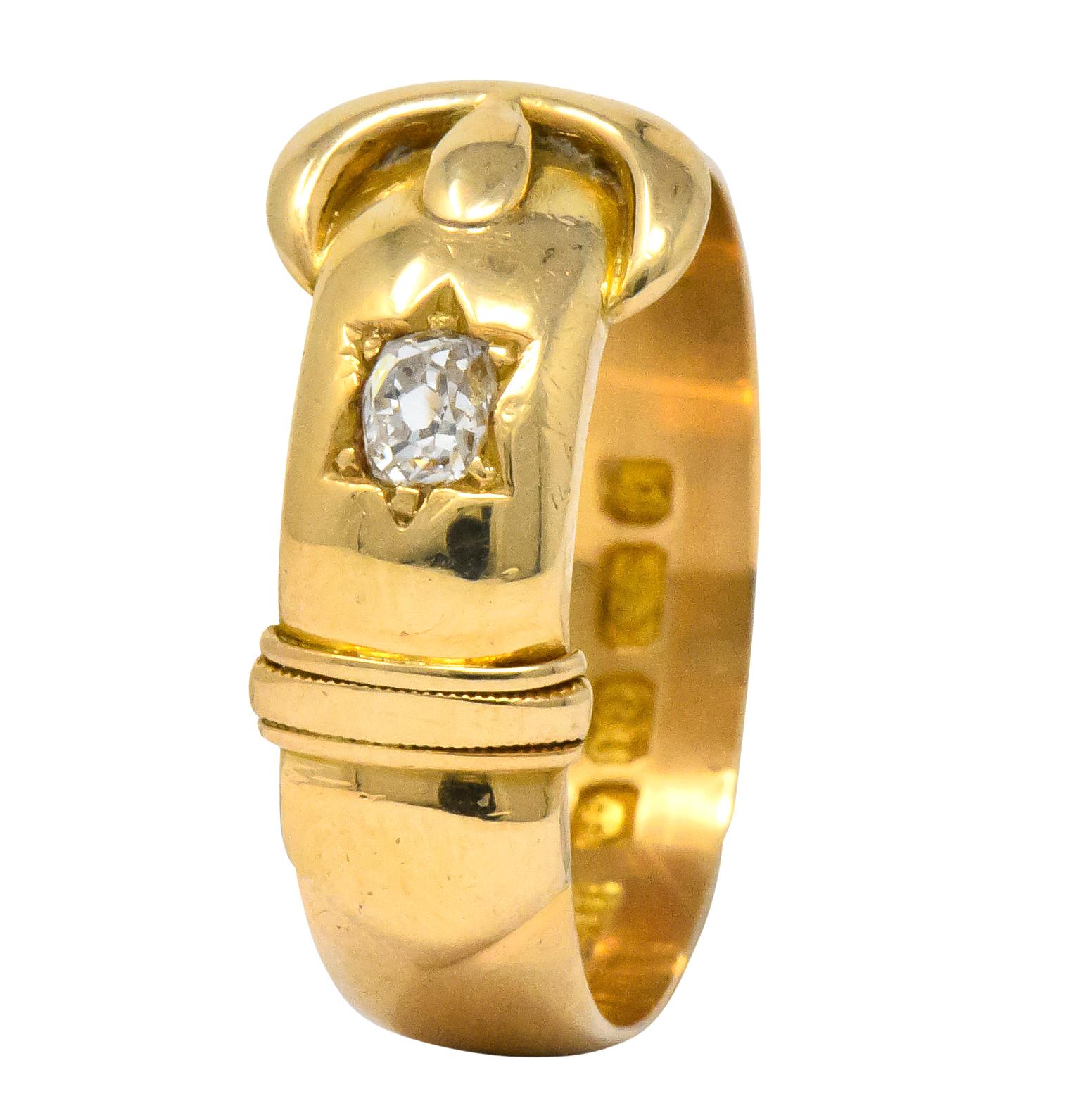 Walker & Hall Victorian Old Mine Diamond 18 Karat Gold Buckle Band Ring 4