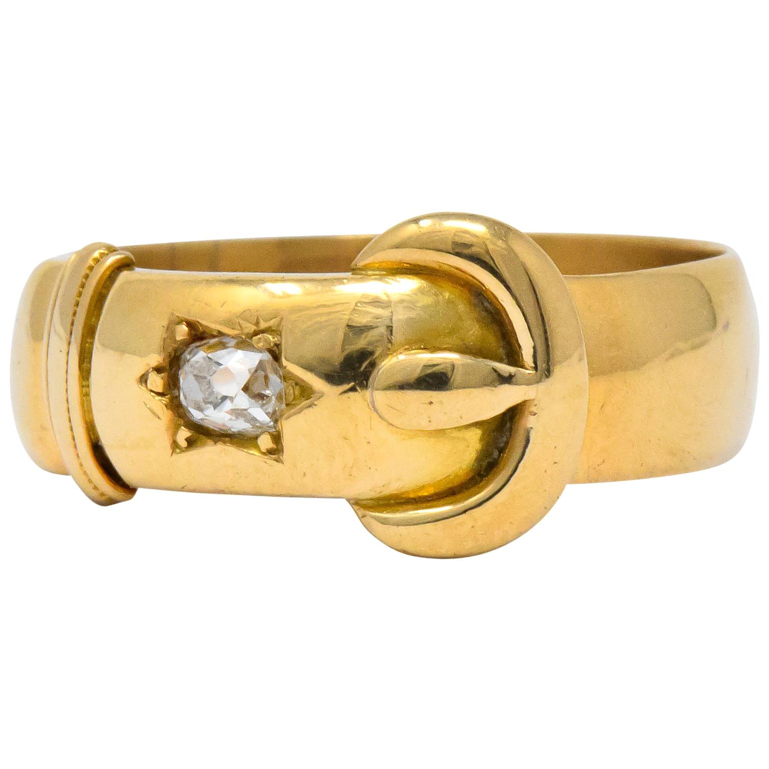 Walker & Hall Victorian Old Mine Diamond 18 Karat Gold Buckle Band Ring