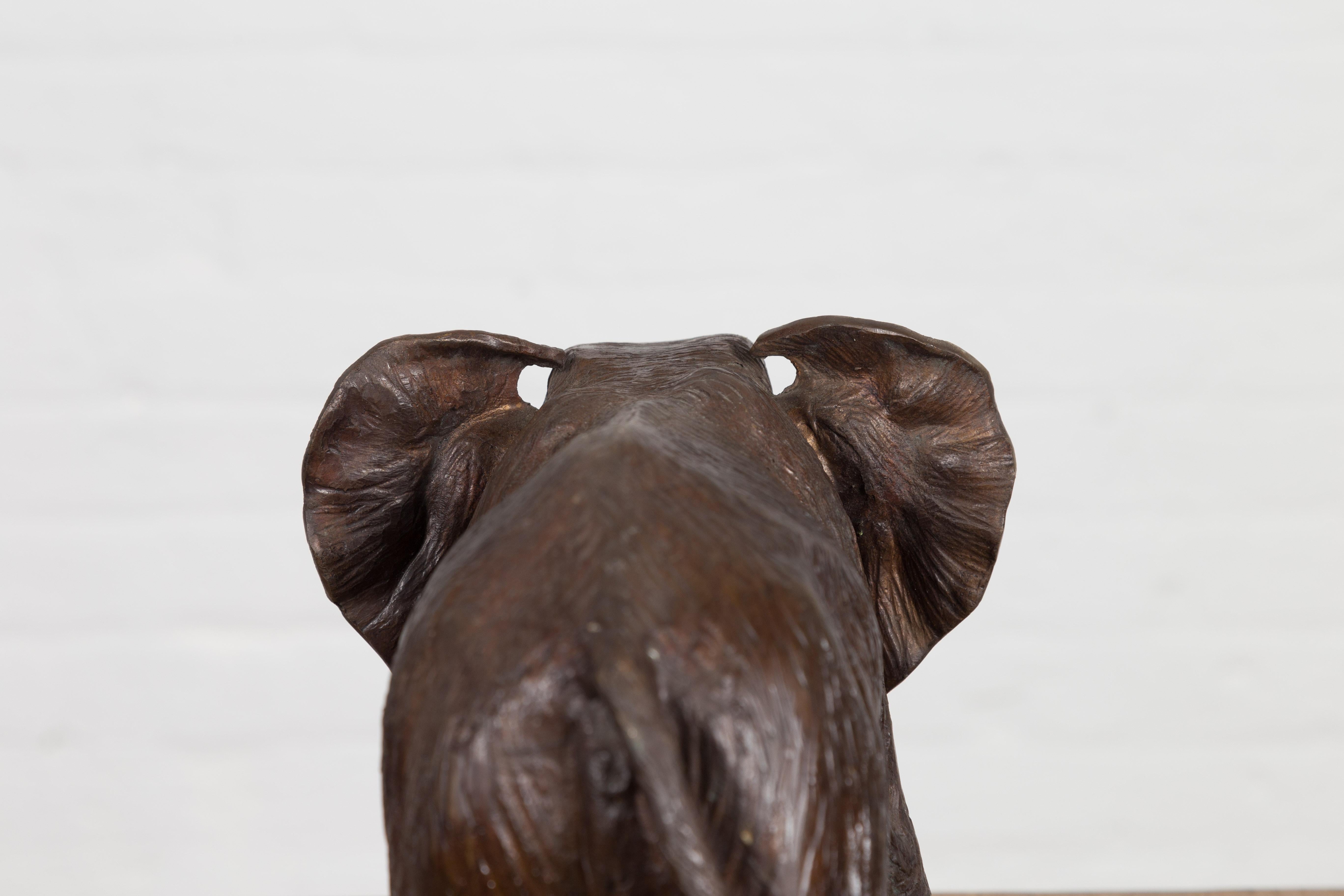 Walking Baby Elephant Lost Wax Cast Bronze Tabletop Sculpture with Dark Patina For Sale 11
