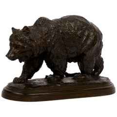 “Walking Bear” French Antique Bronze Sculpture by Isidore Bonheur