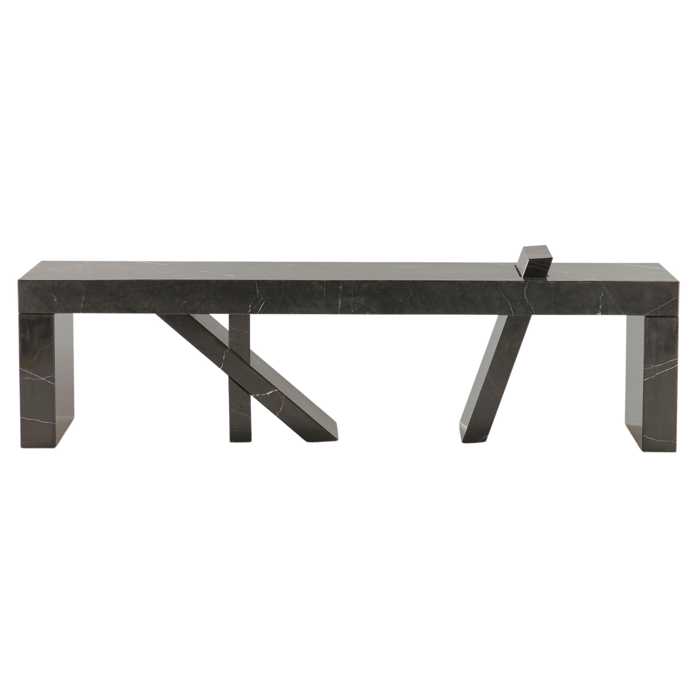 Walking Bench 12ft, solid black marble stone bench for indoor or outdoor use For Sale