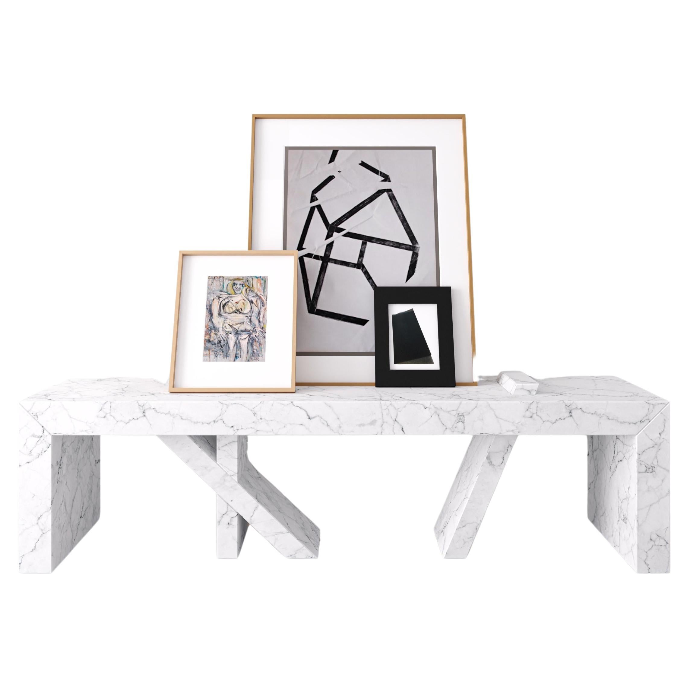 Walking Bench 6ft, solid white marble stone bench for indoor or outdoor use For Sale