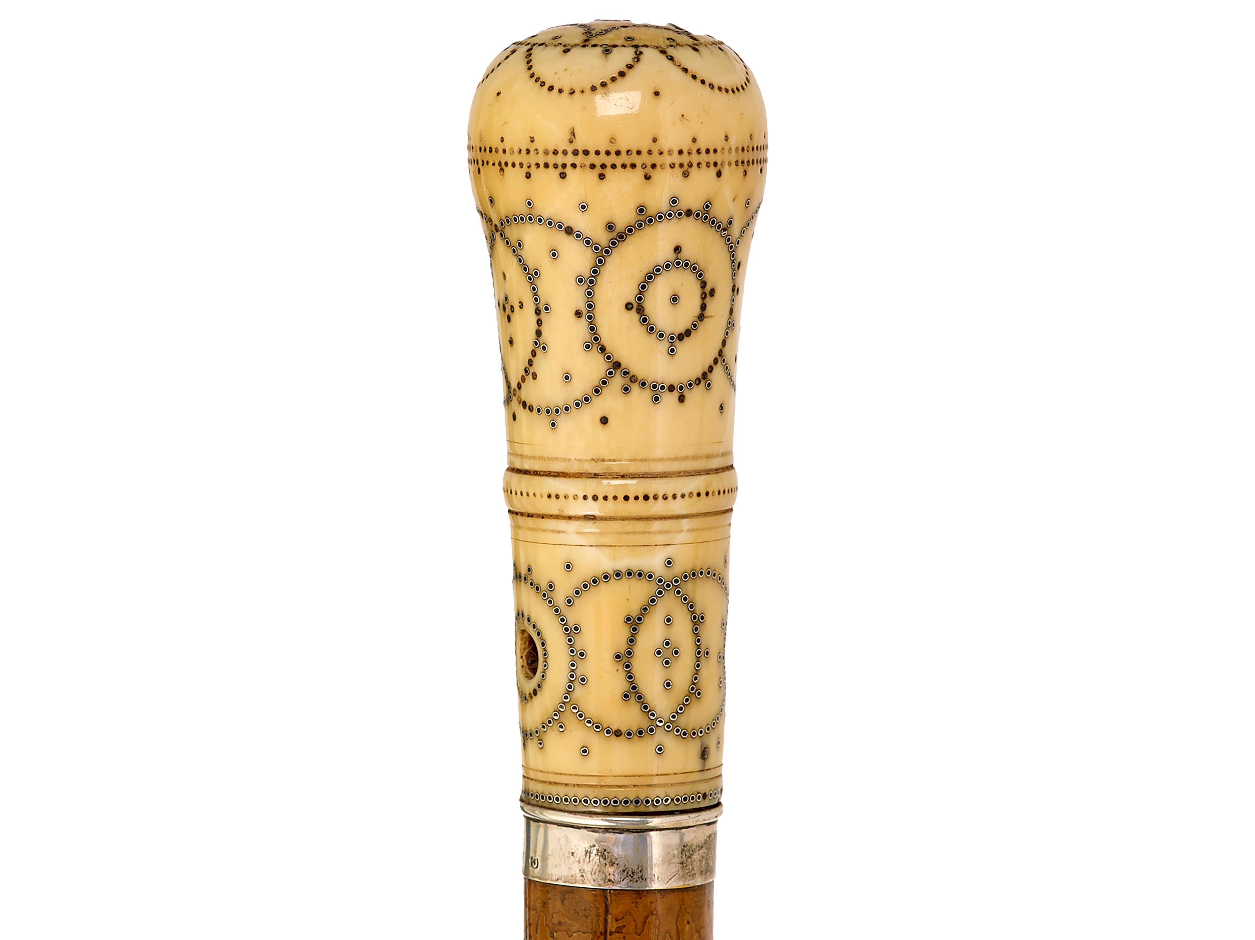 Walking Cane aus dem 17. Jahrhundert mit piquet-Dekor (Elfenbein) im Angebot