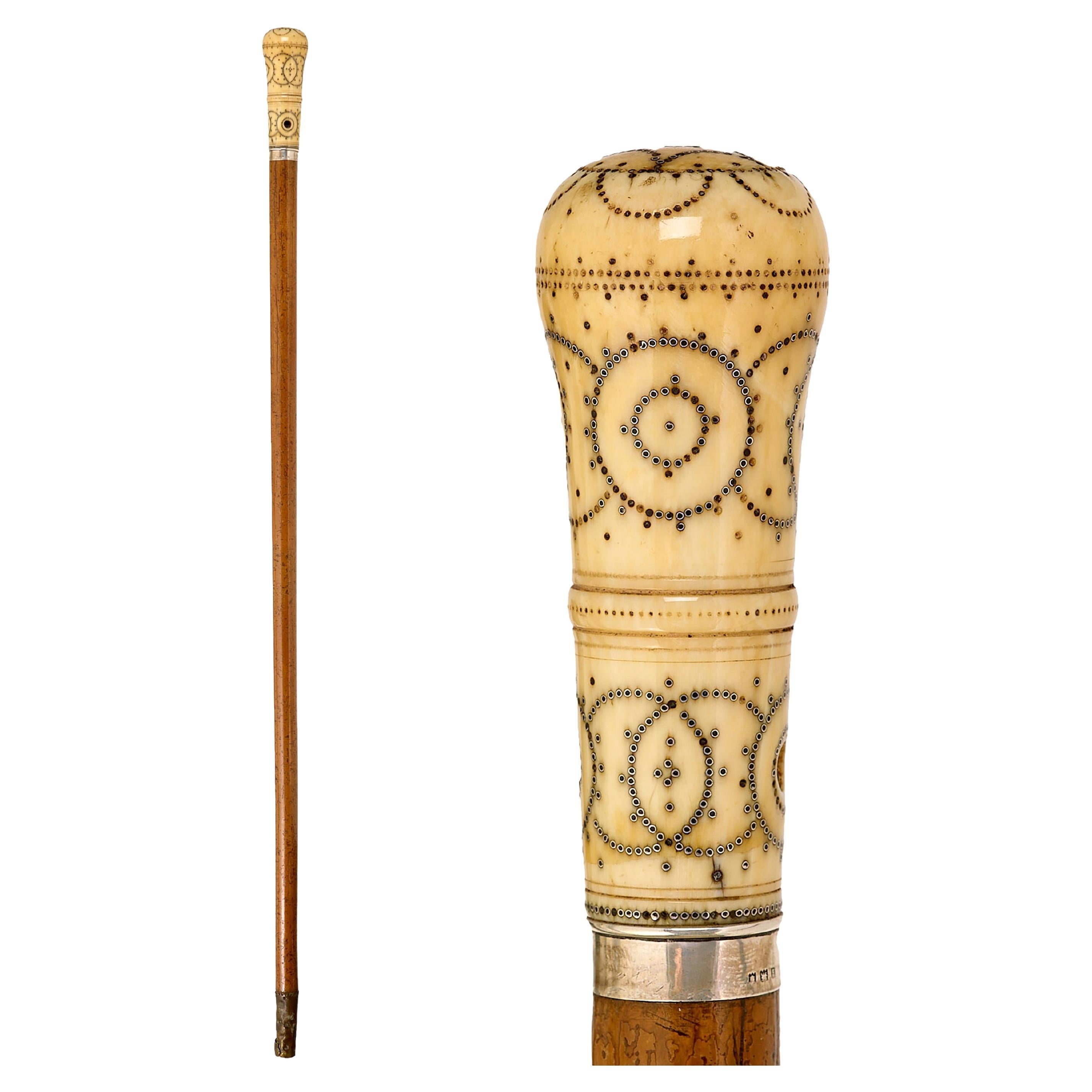 Walking cane 17th century with piquet decoration For Sale