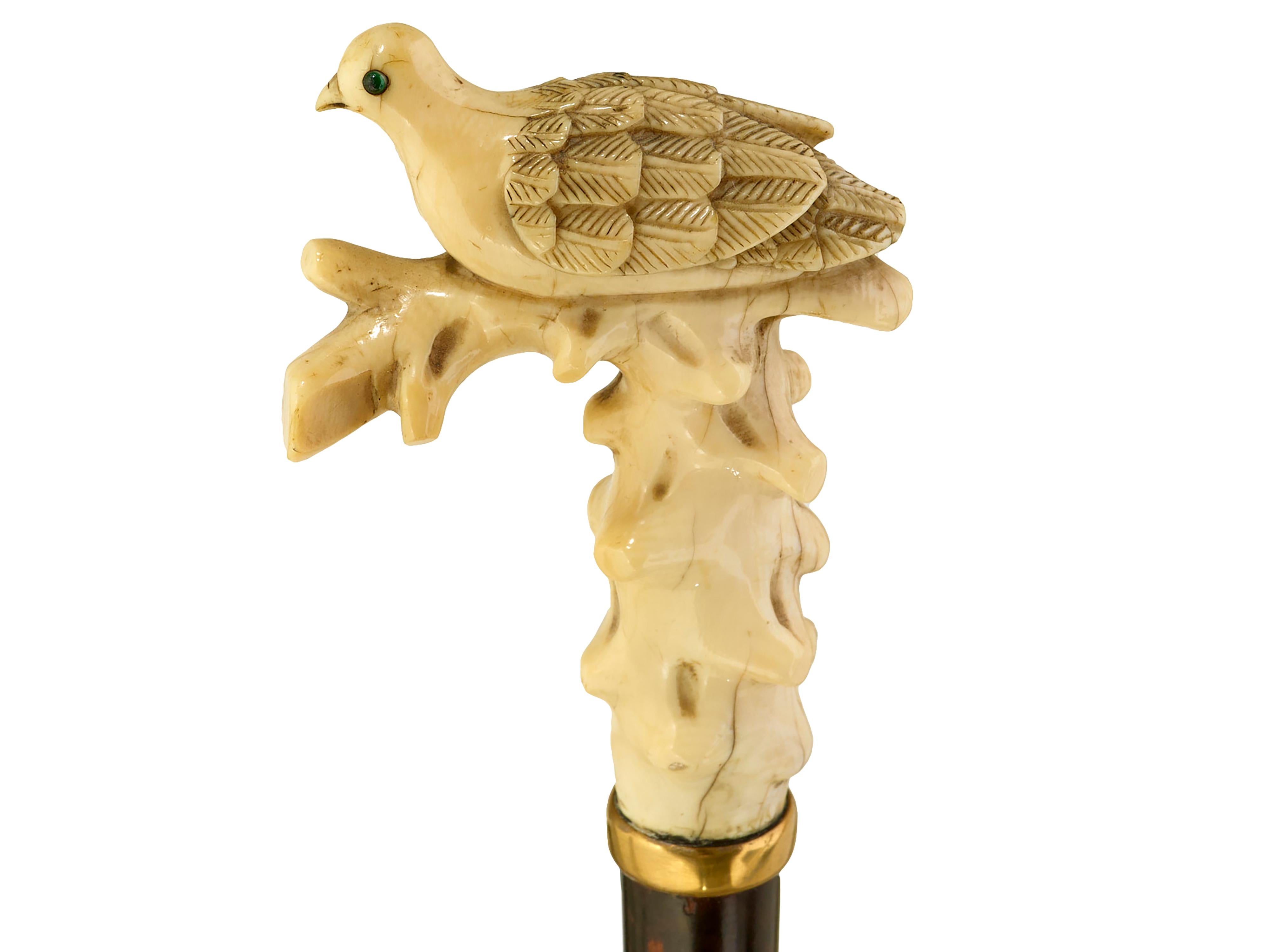 English Walking cane carved dove handle For Sale