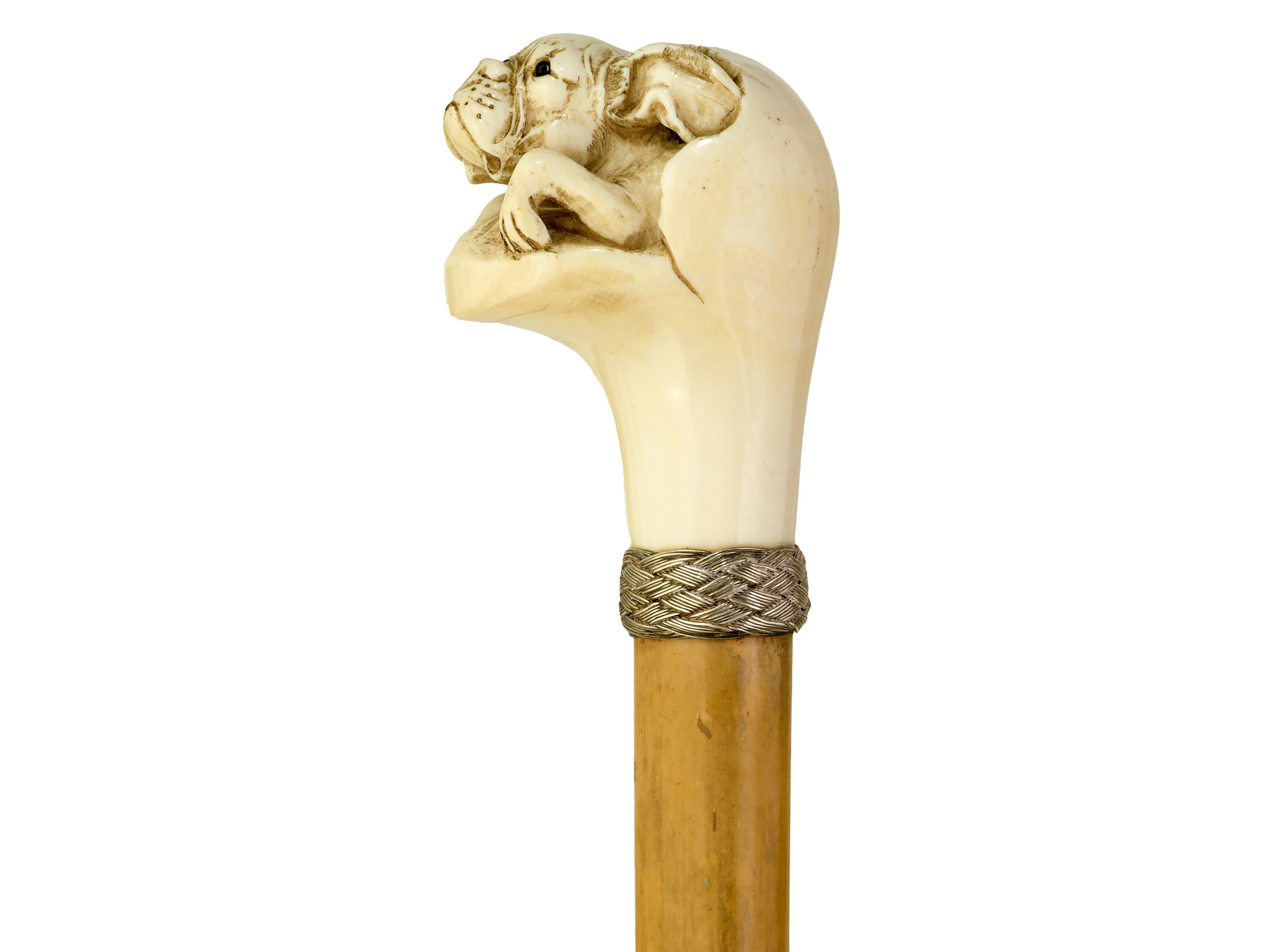 Walking cane with carved French bulldog In Excellent Condition For Sale In Woking, GB