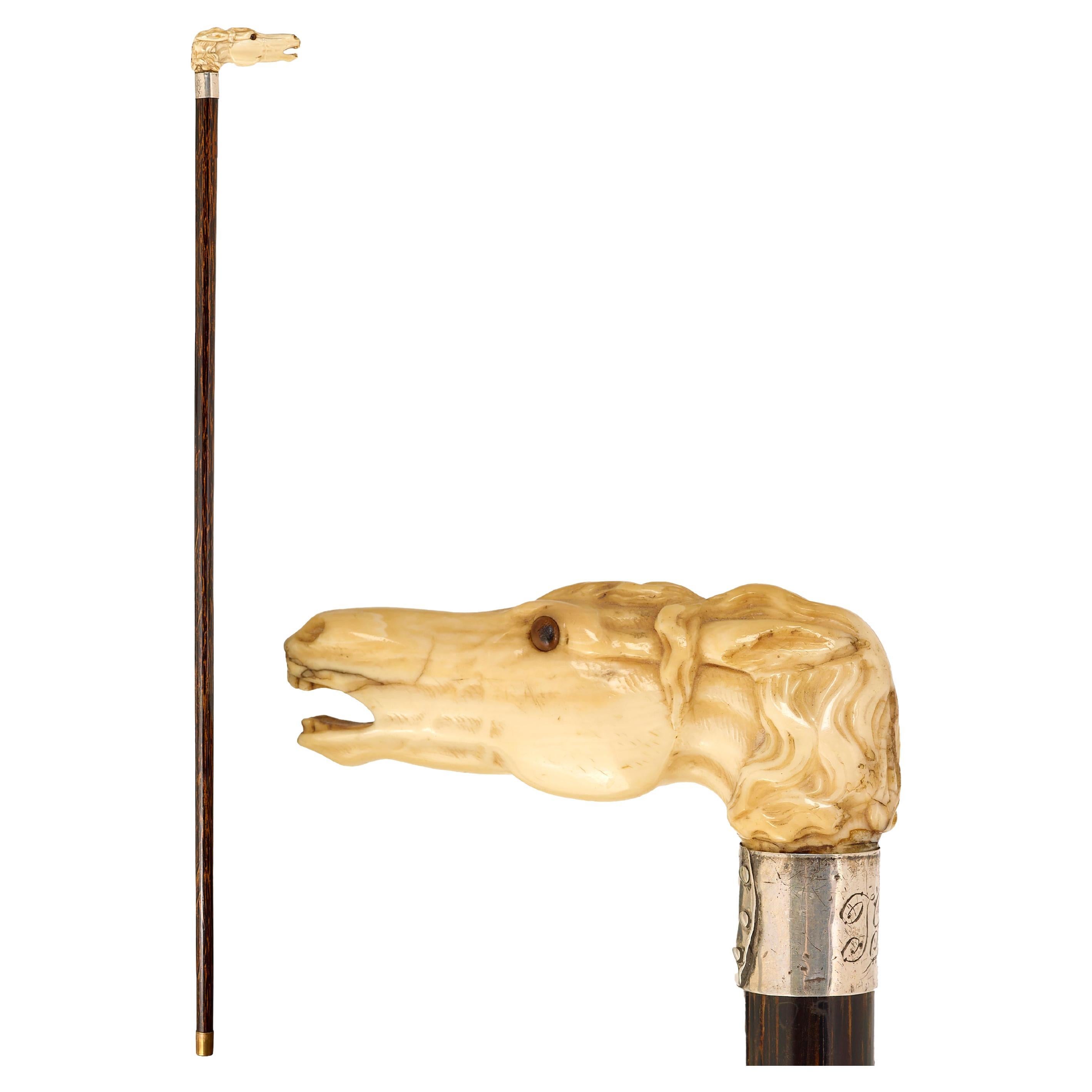 Walking cane with carved horse head For Sale