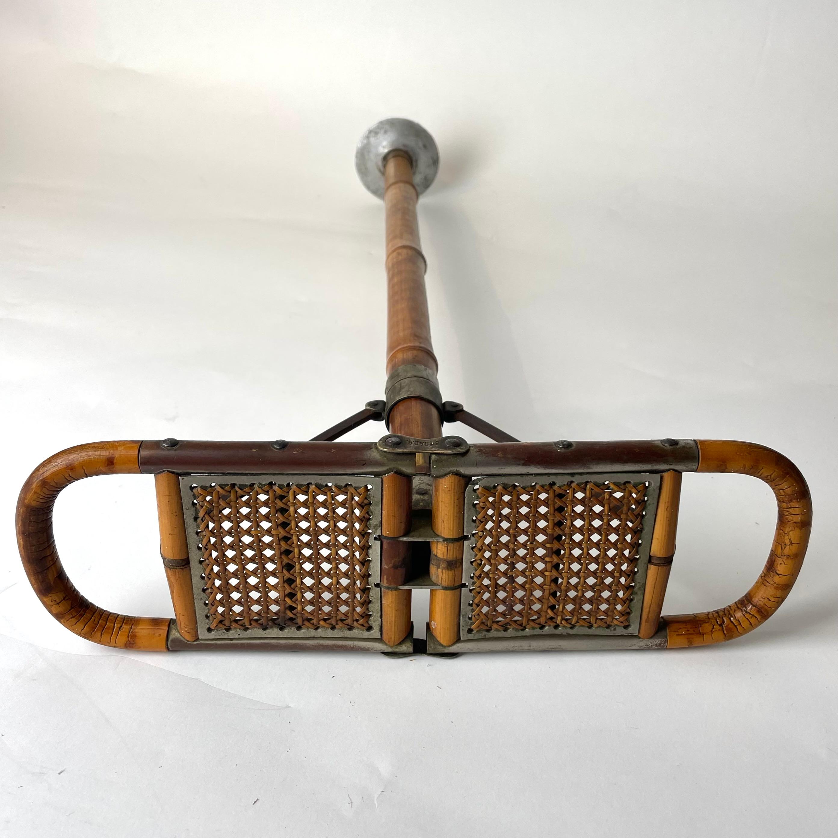 19th Century Walking Cane with Folding Seat, Bamboo and Rattan Late 19th/Early 20th Century