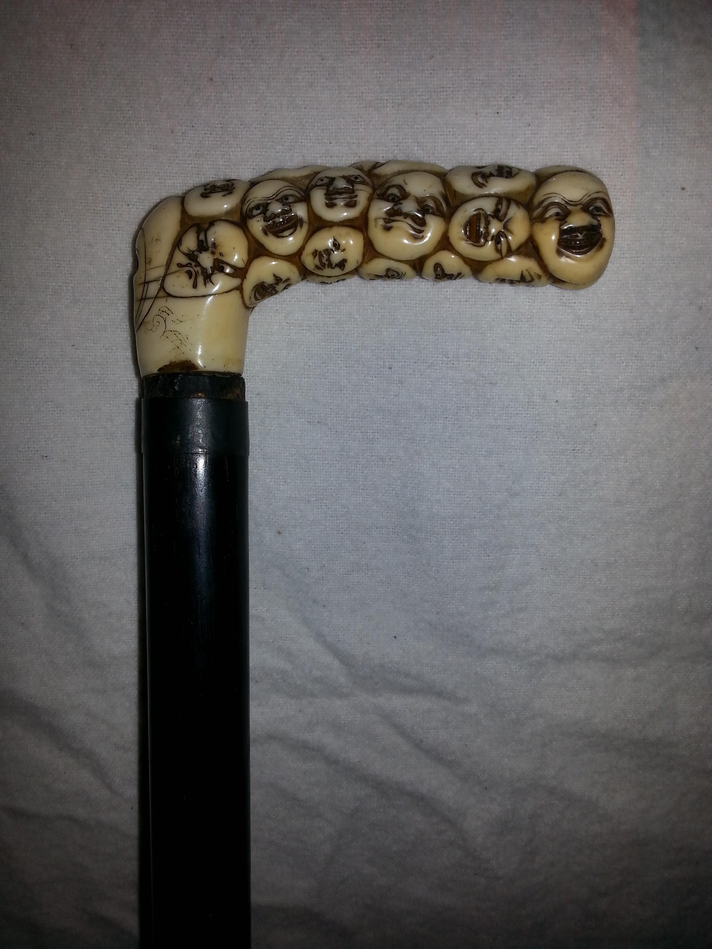 Walking Cane with Ivory Faces In Good Condition In Nantucket, MA