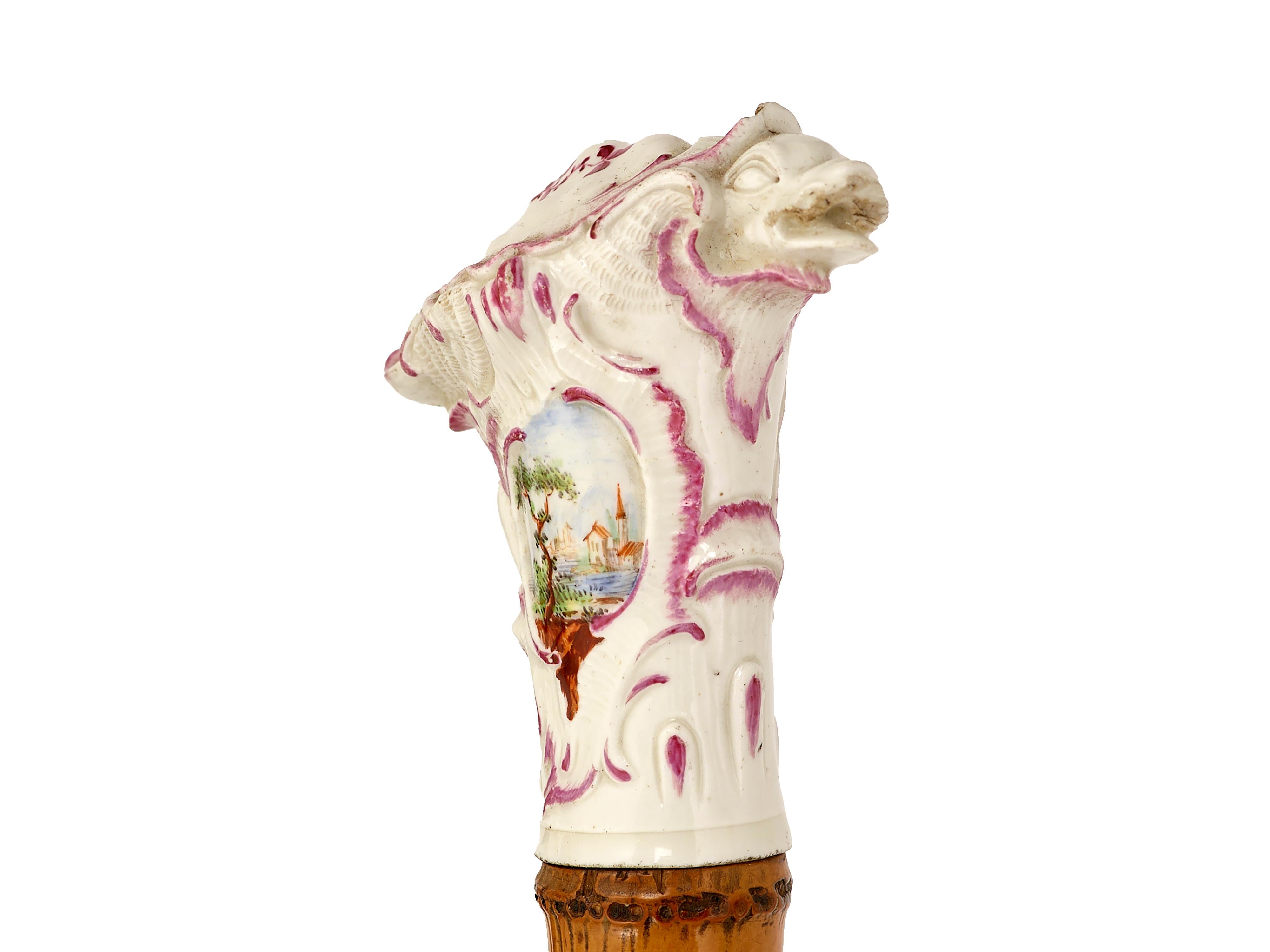 German Walking cane with Meissen top depicting a  turtle For Sale
