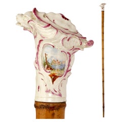 Antique Walking cane with Meissen top depicting a  turtle