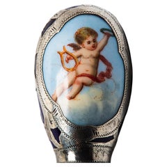 Walking Cherub Sterling Silver Enamel Hand Painted Stick/Cane