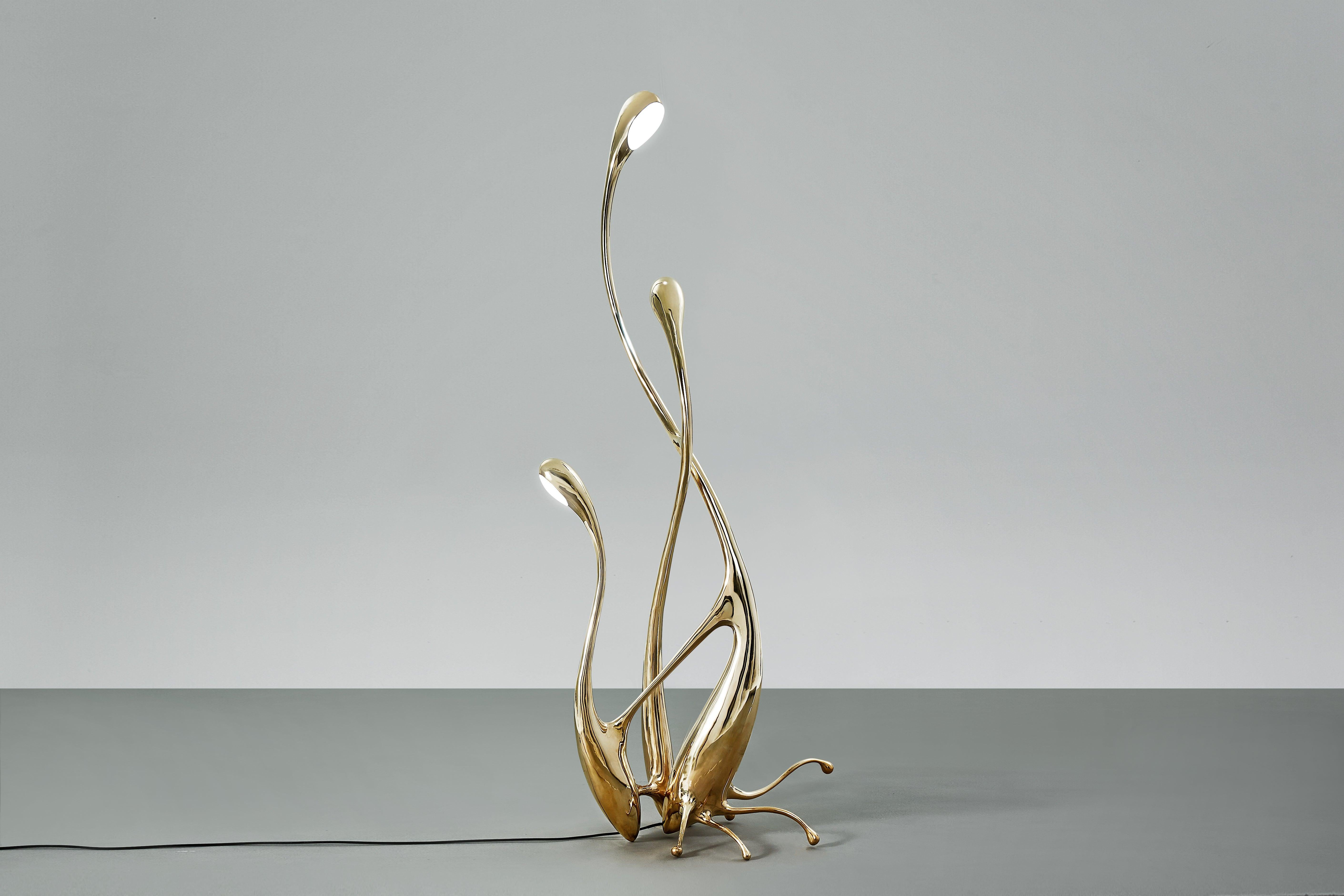Chinese Walking Floor Lamp Polished or Matte Brass Gold Lighting Customizable For Sale