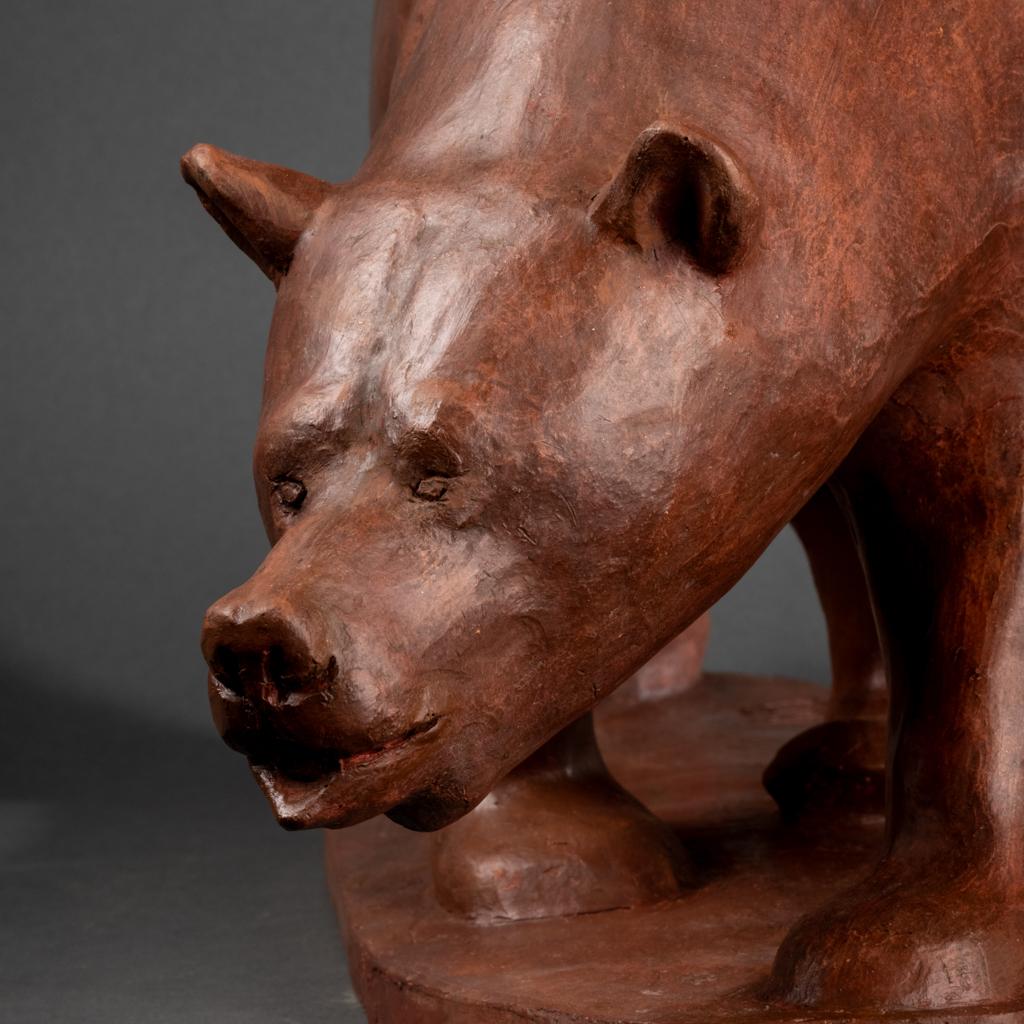 Walking grizzli bear : Terracota original sculpture - Monogrammed, France c.1960 In Good Condition For Sale In SAINT-OUEN-SUR-SEINE, FR