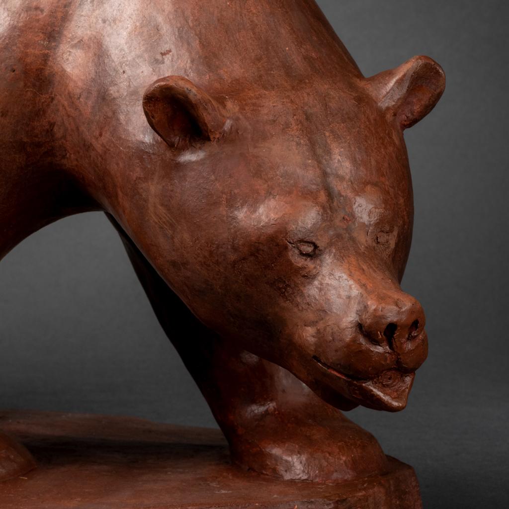 Mid-20th Century Walking grizzli bear : Terracota original sculpture - Monogrammed, France c.1960 For Sale