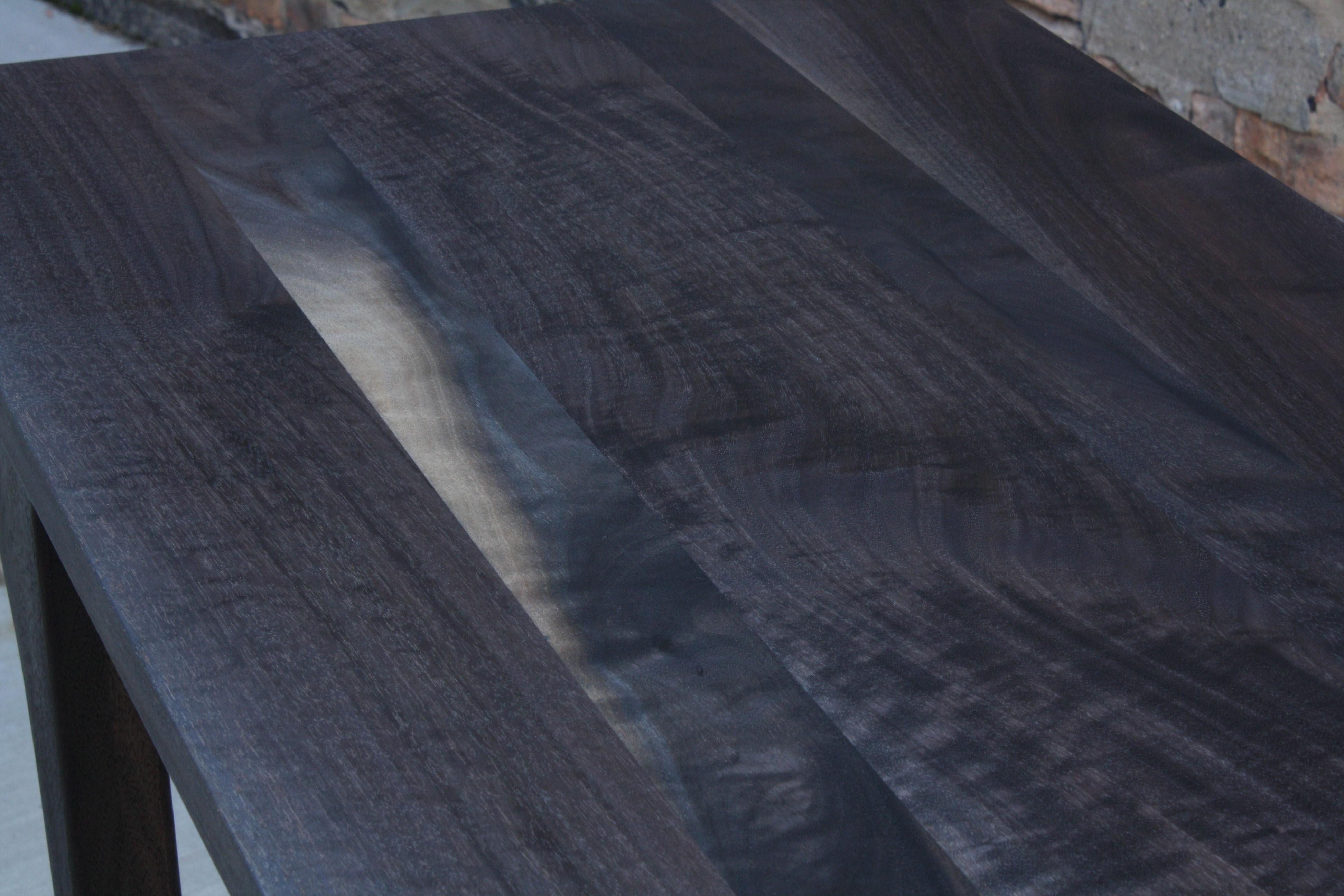 Wood Walking, Handmade Hall Table or Custom Desk in Oxidized Walnut by Laylo Studio For Sale