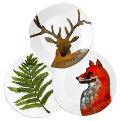 Vintage "Walking in the Forest" Majolica Set Designed by Aude Clément for 12 People