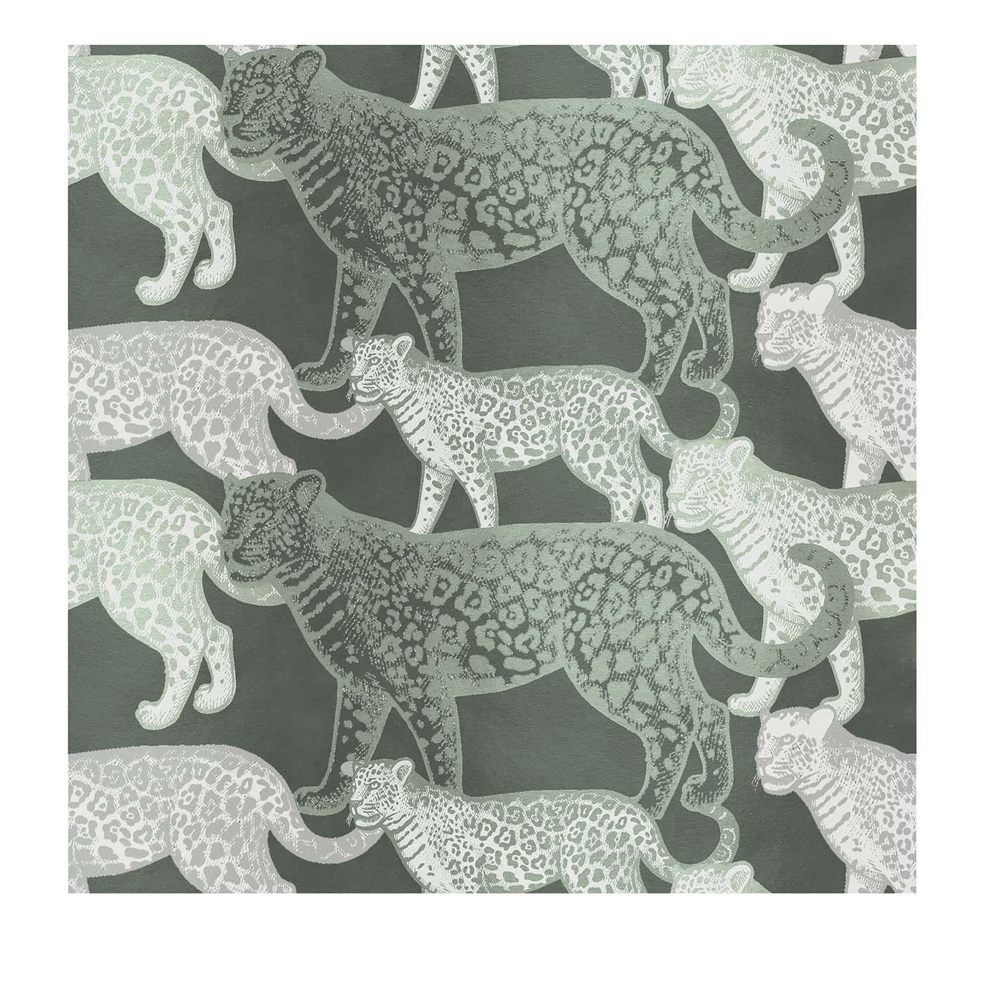 Walking Leopards Green Panel #2 For Sale at 1stDibs