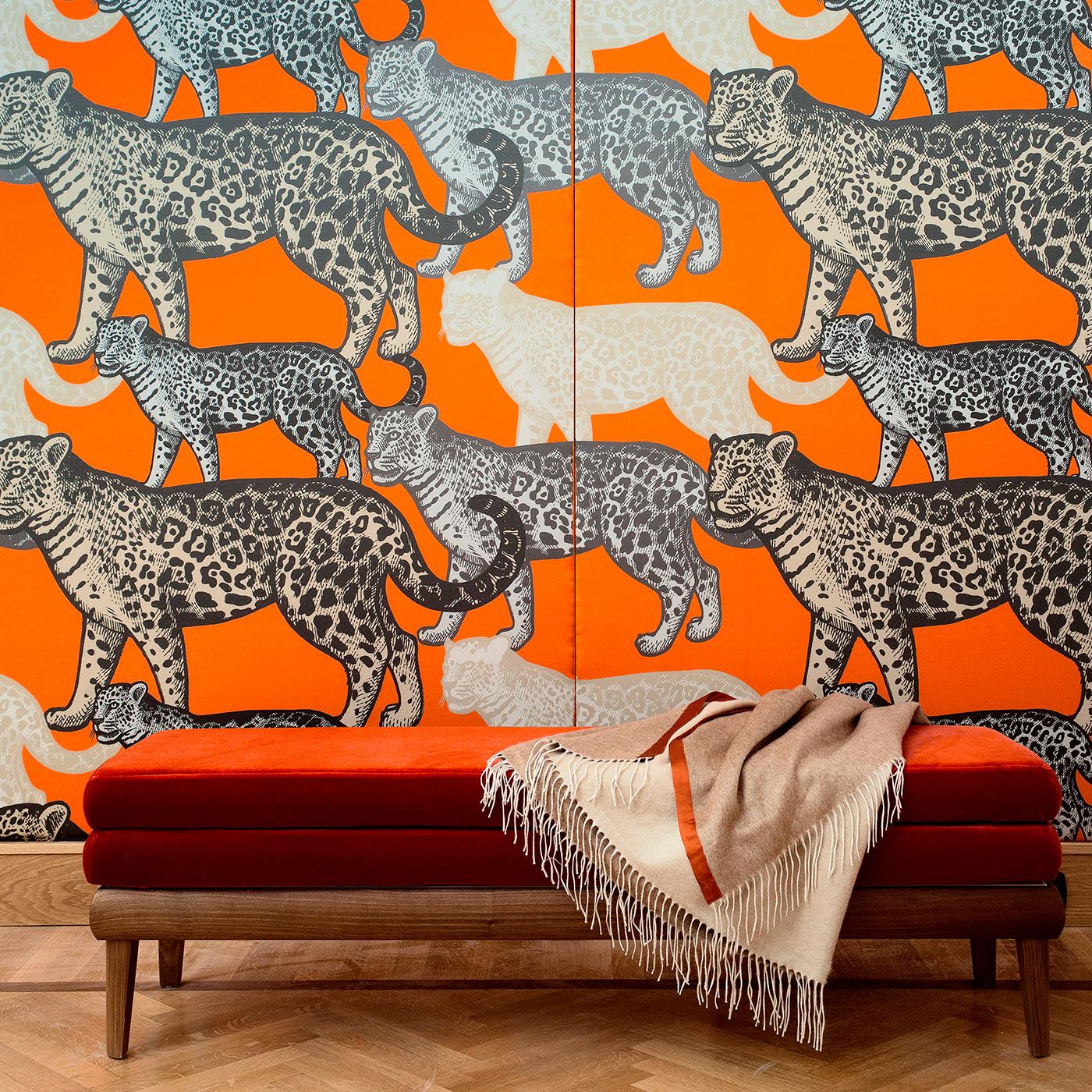 Modern Walking Leopards Orange Panel #1