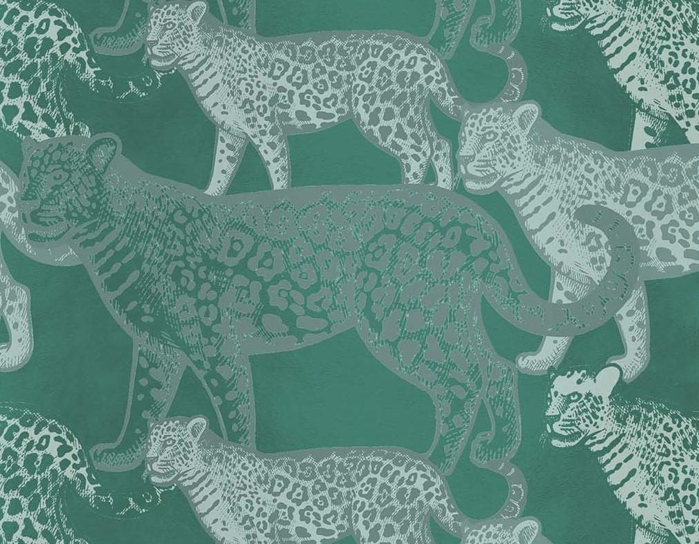 Modern Walking Leopards Green Panel #2