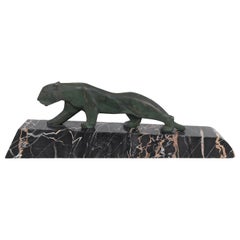 Walking Lion, Art Deco Bronze Sculpture on Marble Base, France, 1930s