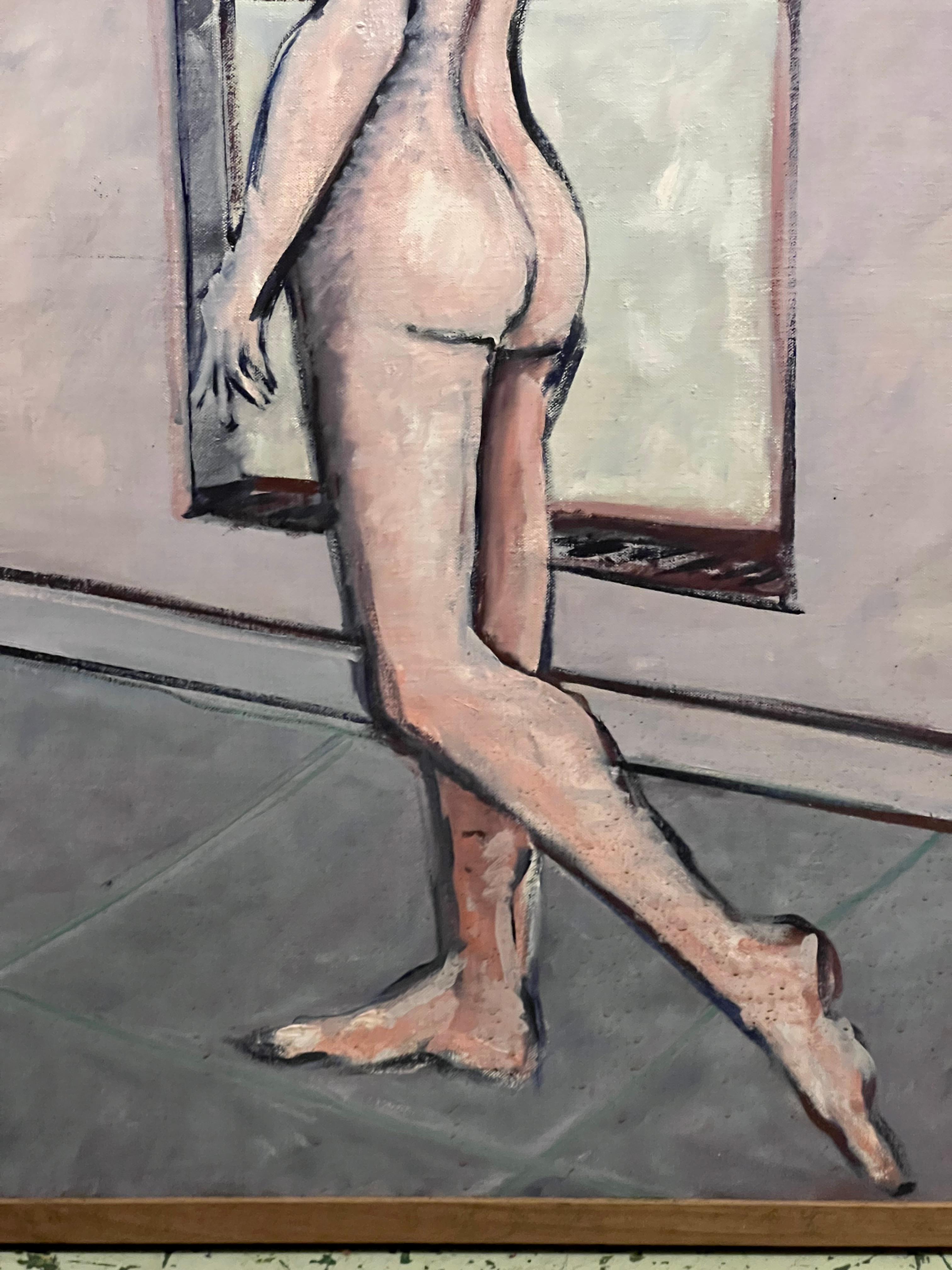 Expressionist Walking Nude At the Window Oil Painting on Canvas by John Kaucher For Sale