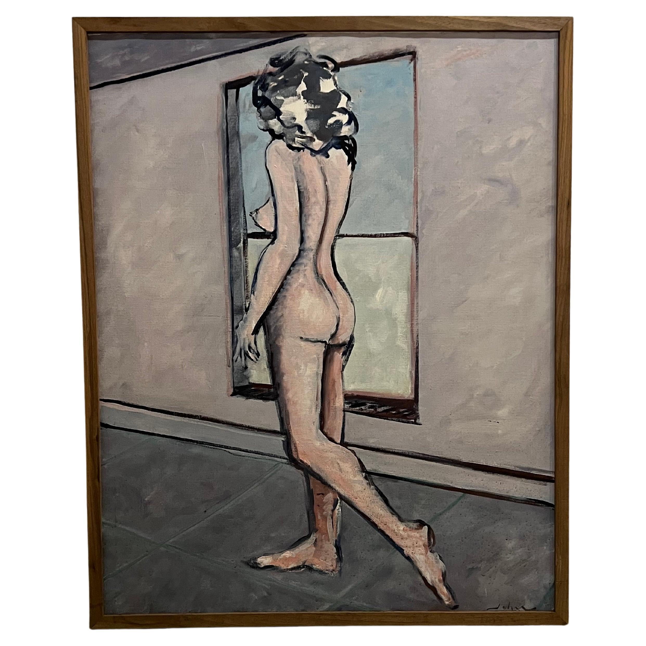 Walking Nude At the Window Oil Painting on Canvas by John Kaucher For Sale