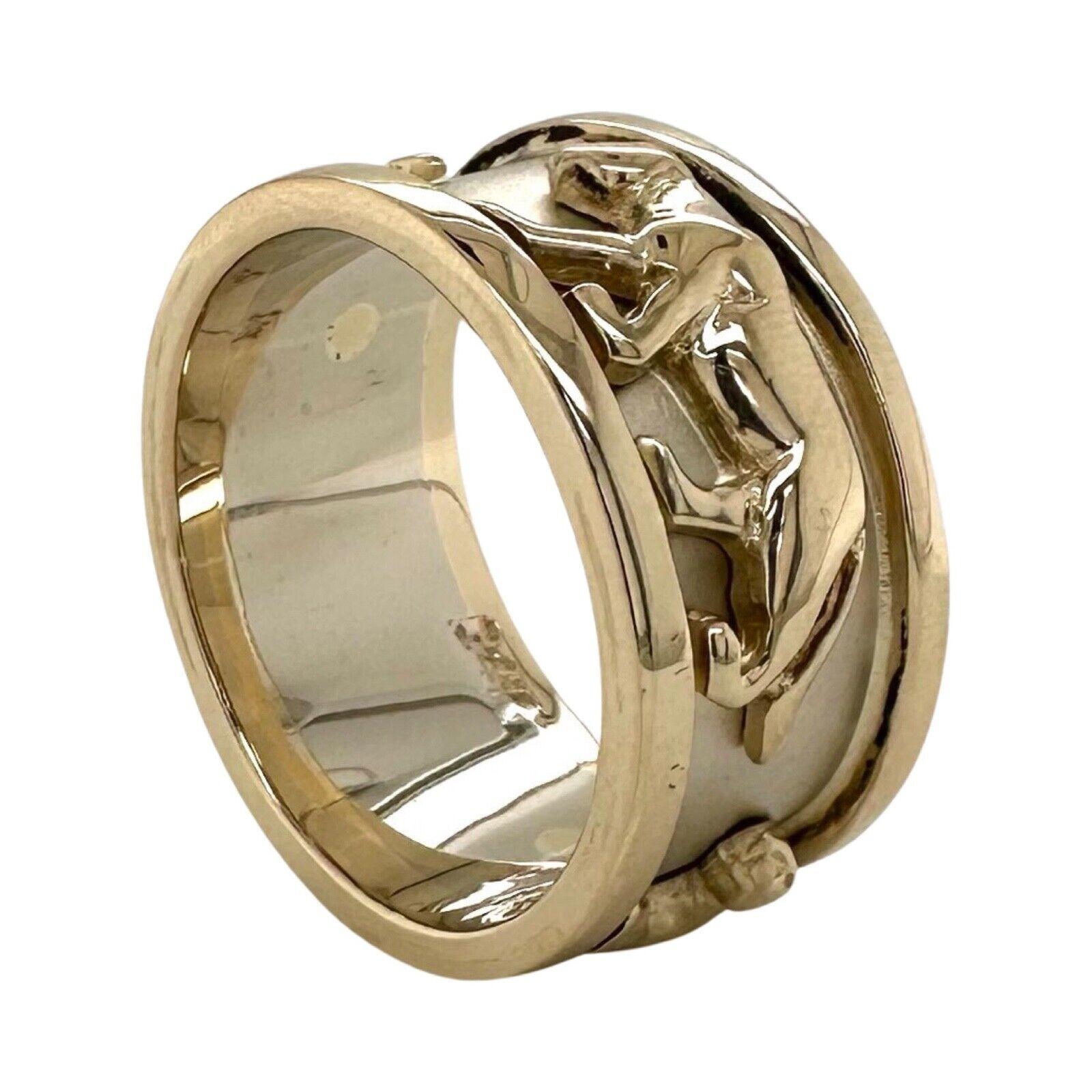 Designer : Unbranded

Style:  Walking Panther Band Ring

Metal: Yellow Gold

Metal Purity: 14k

Size: 11.25

Ring Length: approx. 1 inch

Band With: approx. 0.5 inches

Total Item Weight(grams): 15.3 grams

Hallmarks:​​​​​​​ 14k

Includes: 24 Month
