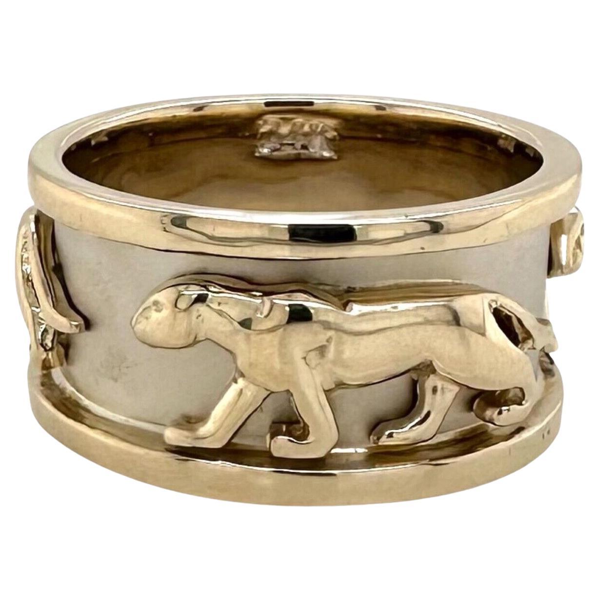 Walking Panther 14k Yellow Gold Large Ring For Sale