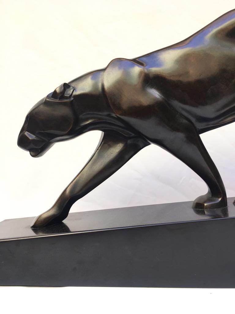 Early 20th Century Walking Panther Art Deco Bronze Sculpture Large Model by Maurice Prost, 1925