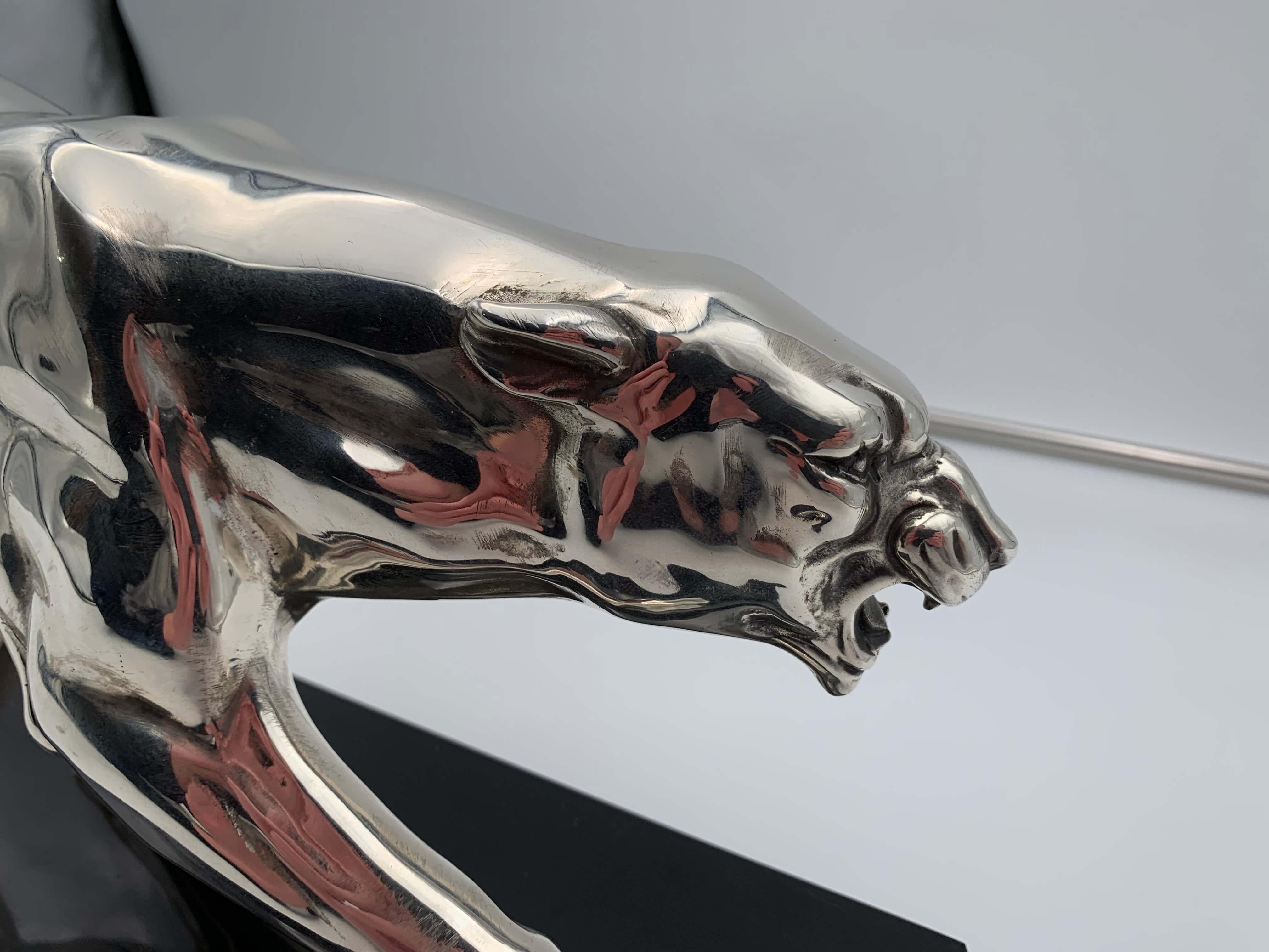 Walking Panther Sculpture, Silver-Plate, Marble, France, circa 1930 For Sale 1