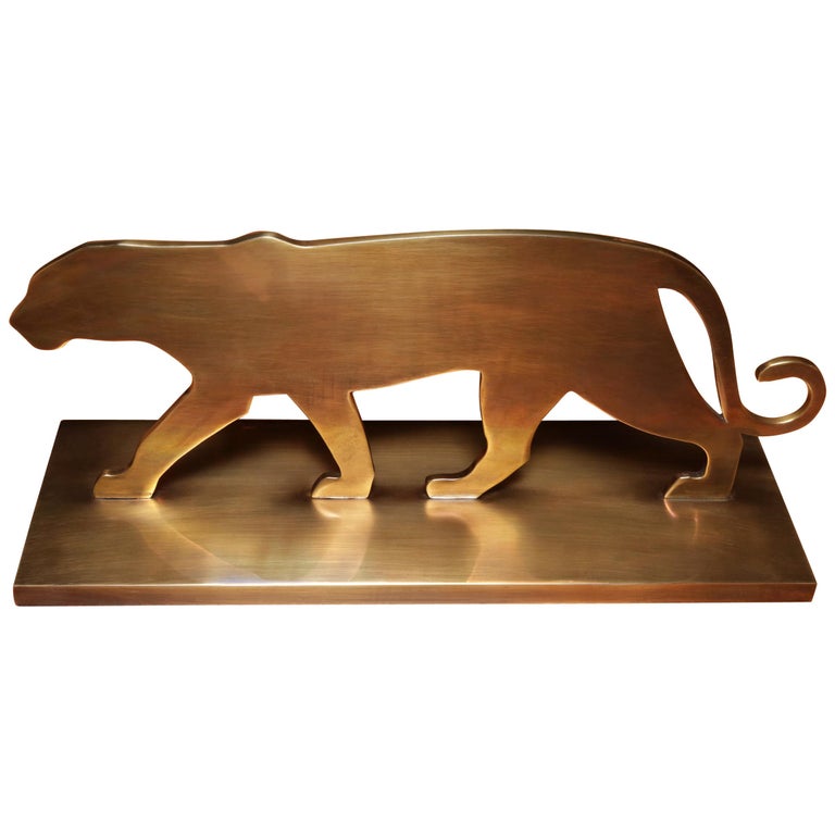 Walking Panther Shape Sculpture in Brass For Sale at 1stDibs