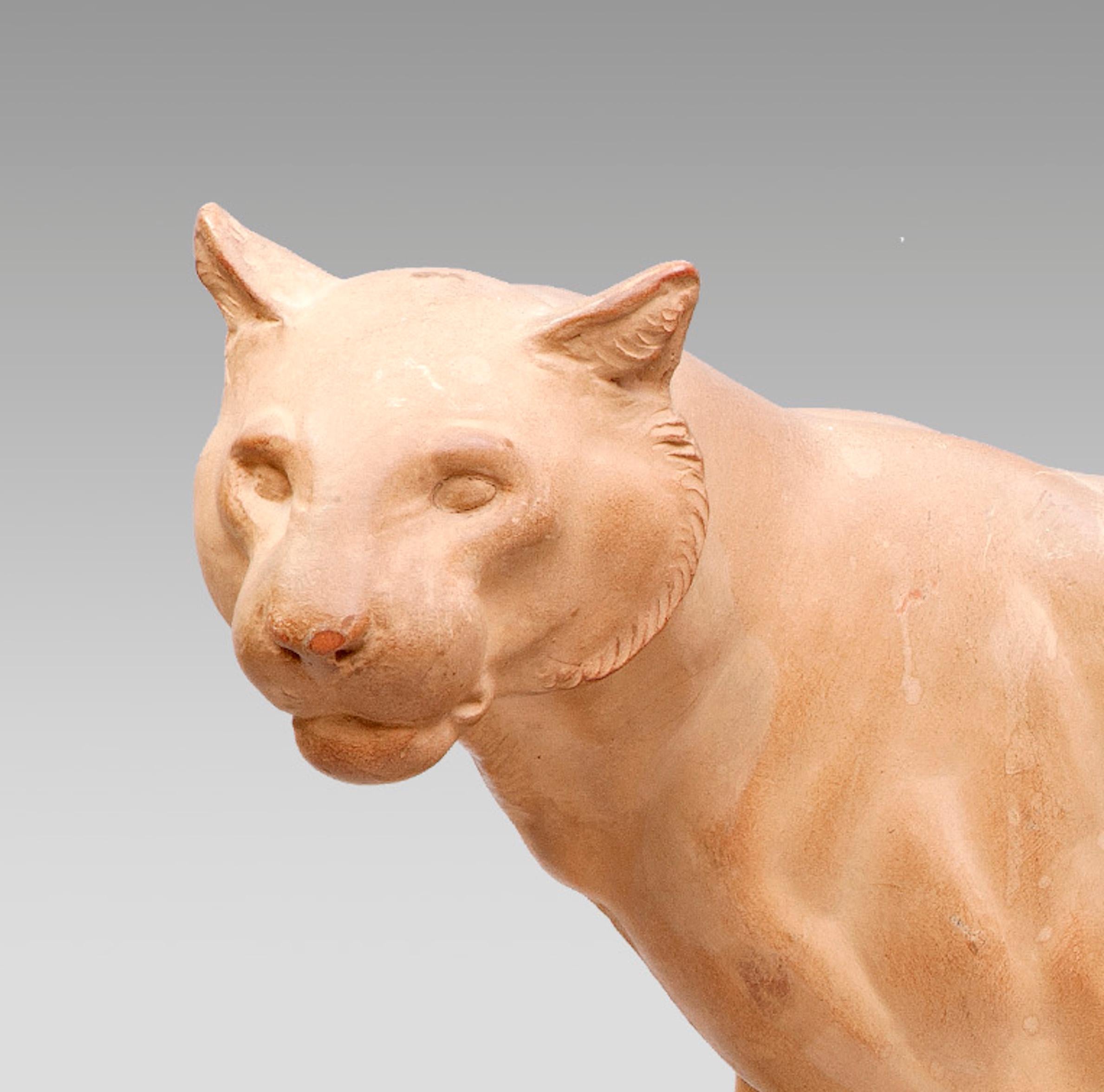 French ''Walking Panther'' Terracotta, circa 1930 by Irénée Rochard Signed For Sale