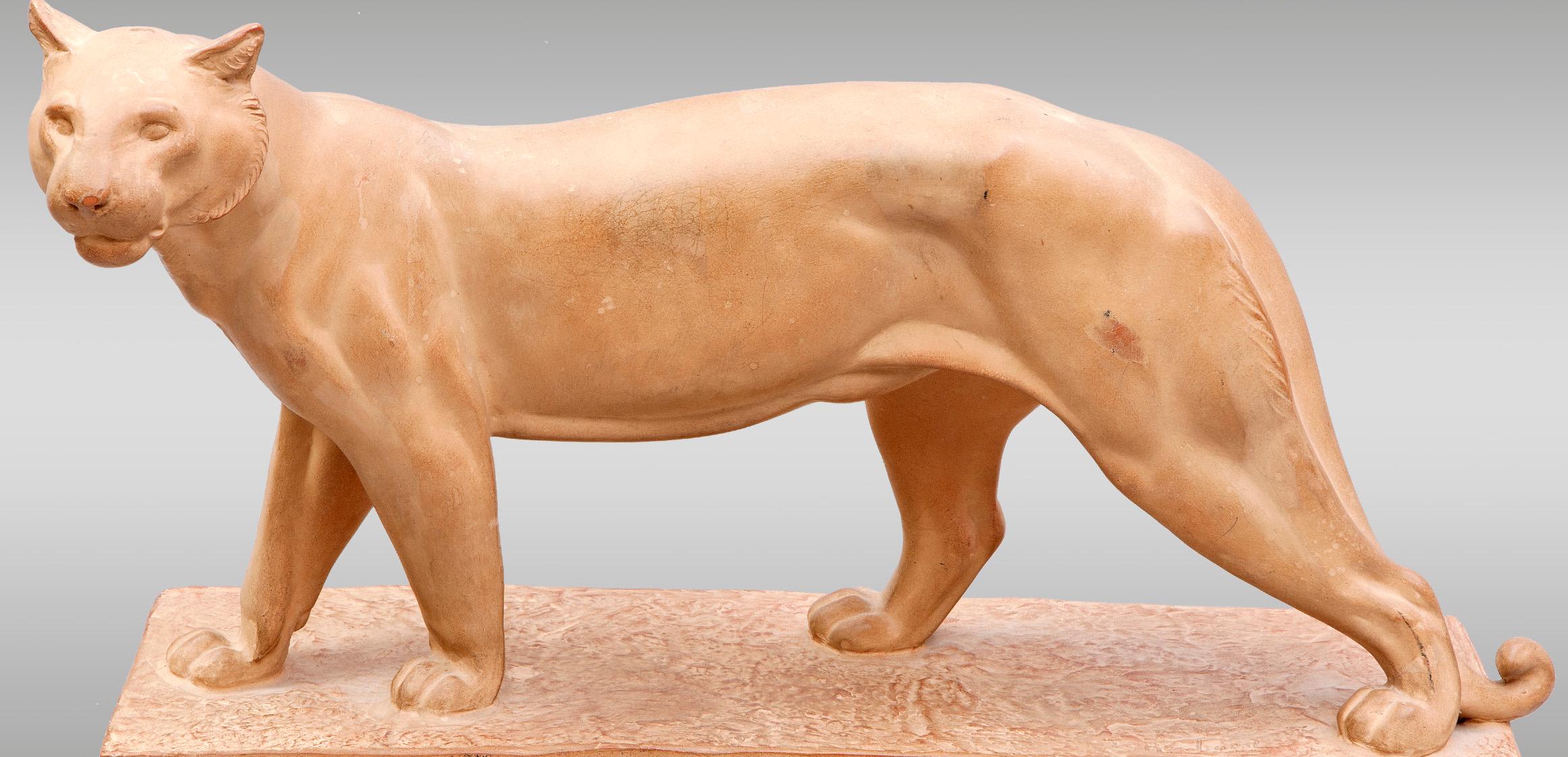 ''Walking Panther'' Terracotta, circa 1930 by Irénée Rochard Signed In Good Condition For Sale In Saint-Ouen, FR