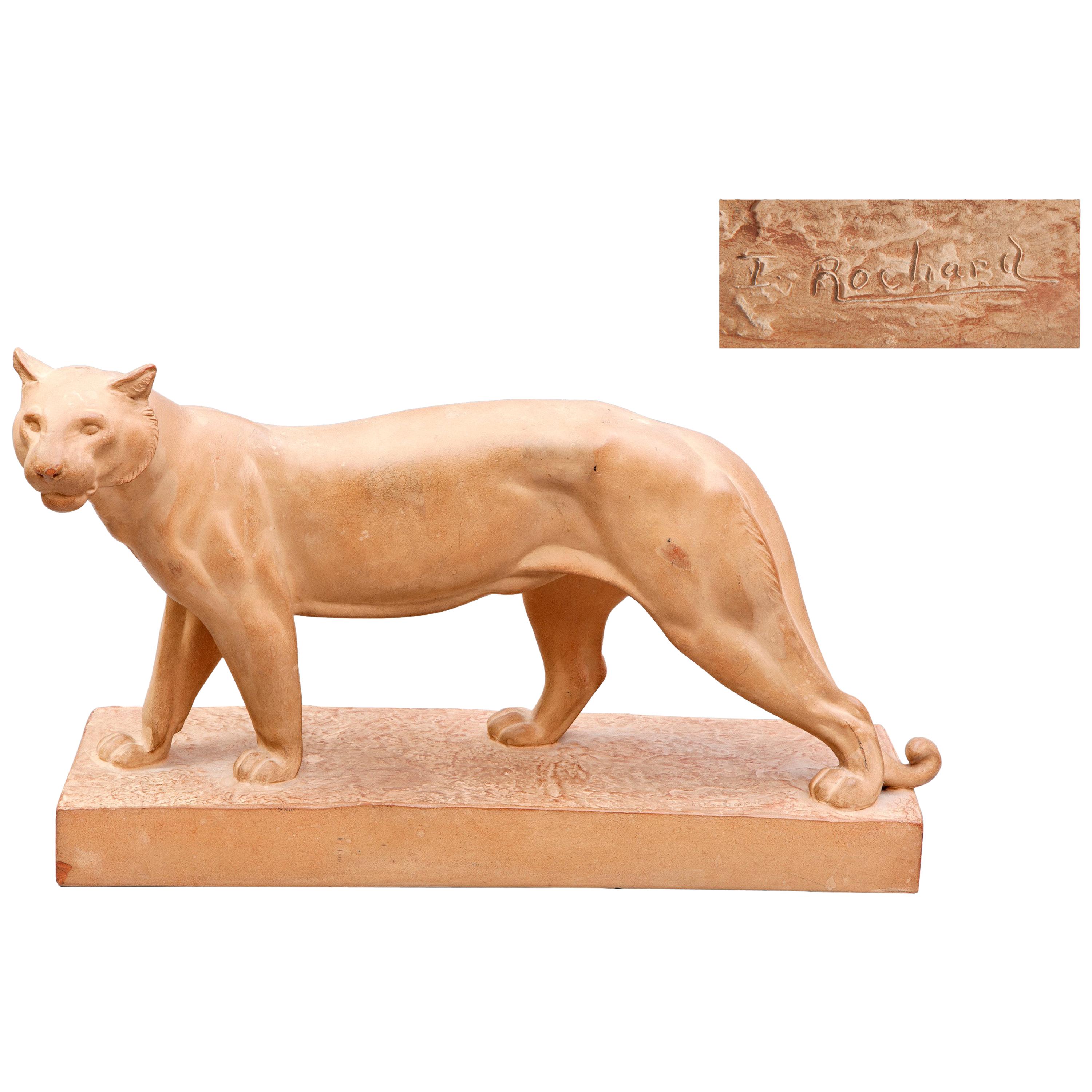 ''Walking Panther'' Terracotta, circa 1930 by Irénée Rochard Signed For Sale