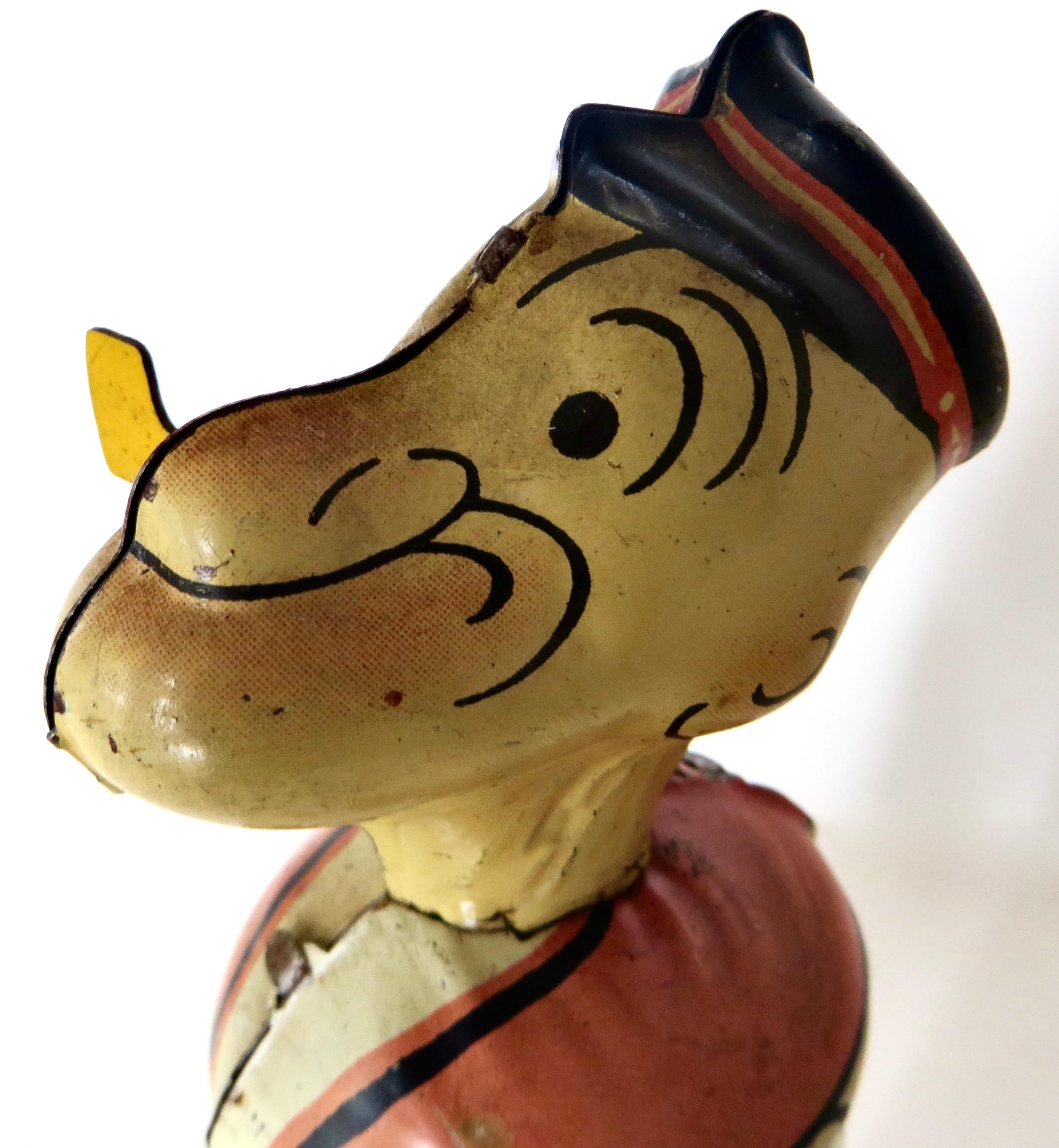 „Walking Popeye“ mit Papageien Vintage Windup-Spielzeug von Marx Toy Co. (Art déco) im Angebot