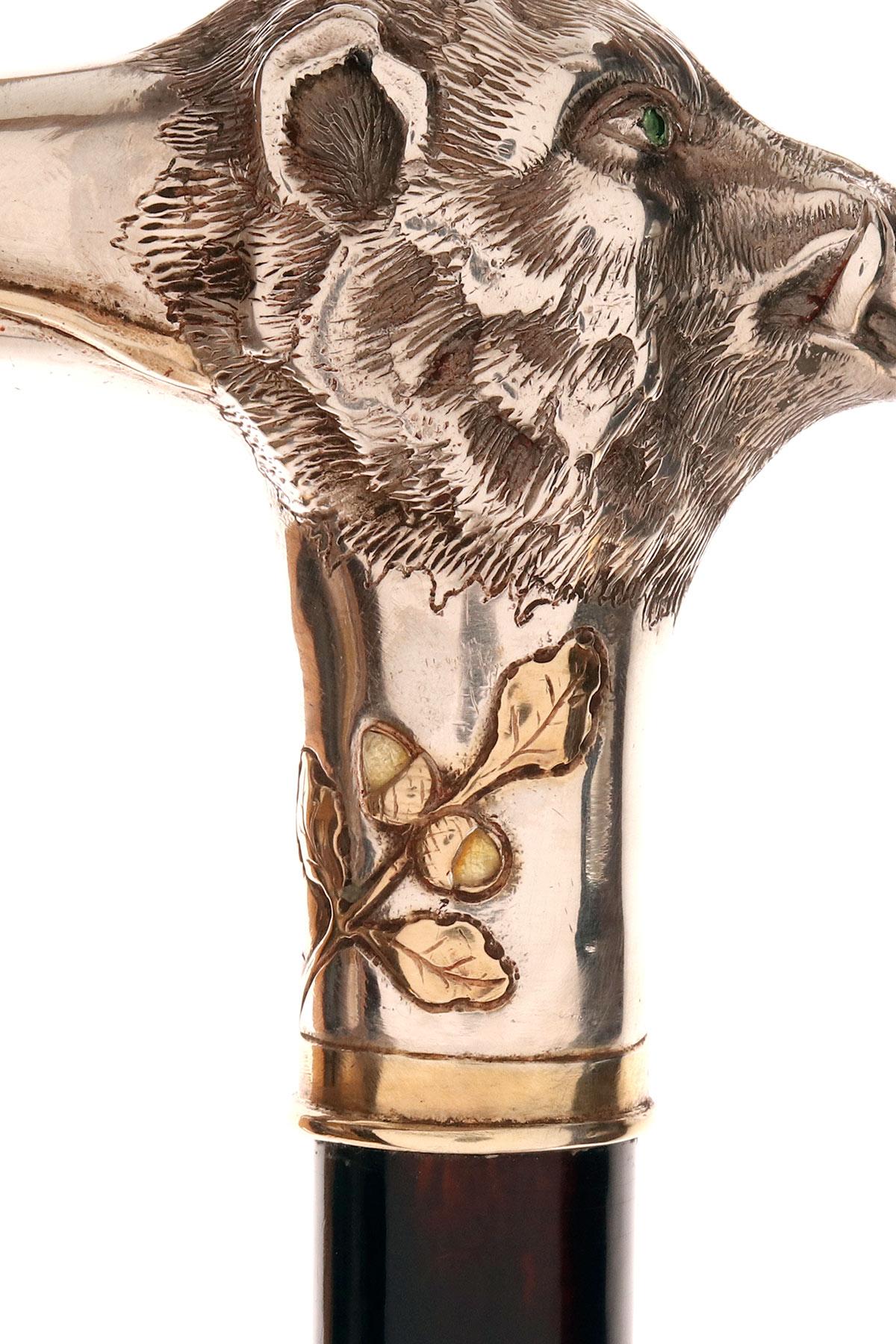 Walking stick, a boar’s head, by Joseph Ladislav Nēmec, Prague 1900. For Sale 5