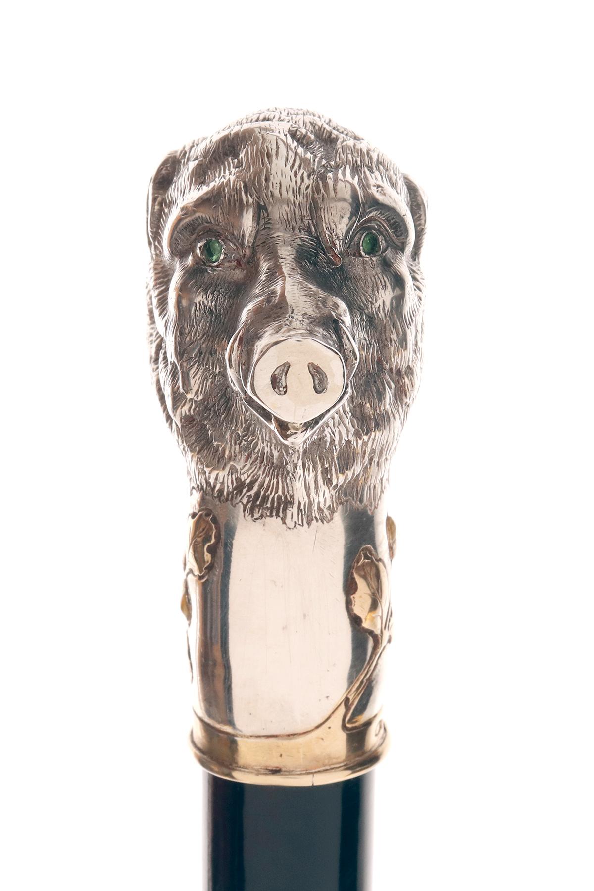 20th Century Walking stick, a boar’s head, by Joseph Ladislav Nēmec, Prague 1900. For Sale