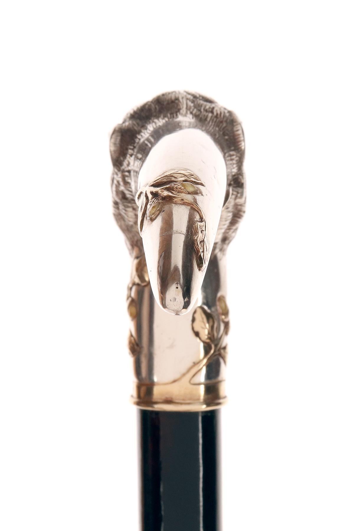 Metal Walking stick, a boar’s head, by Joseph Ladislav Nēmec, Prague 1900. For Sale