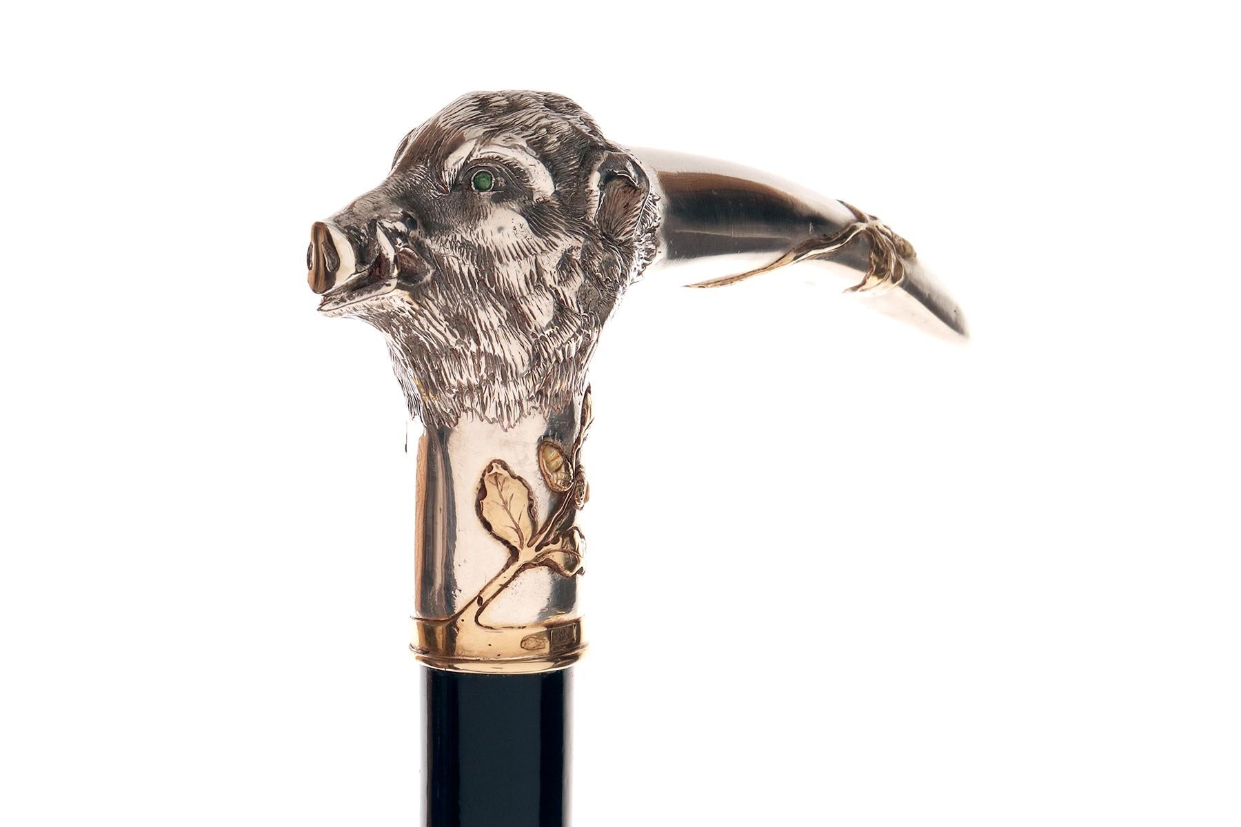 Walking stick, a boar’s head, by Joseph Ladislav Nēmec, Prague 1900. For Sale 1