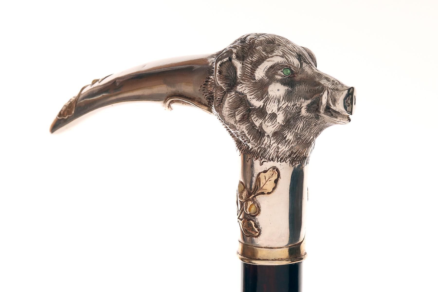 Walking stick, a boar’s head, by Joseph Ladislav Nēmec, Prague 1900. For Sale 2