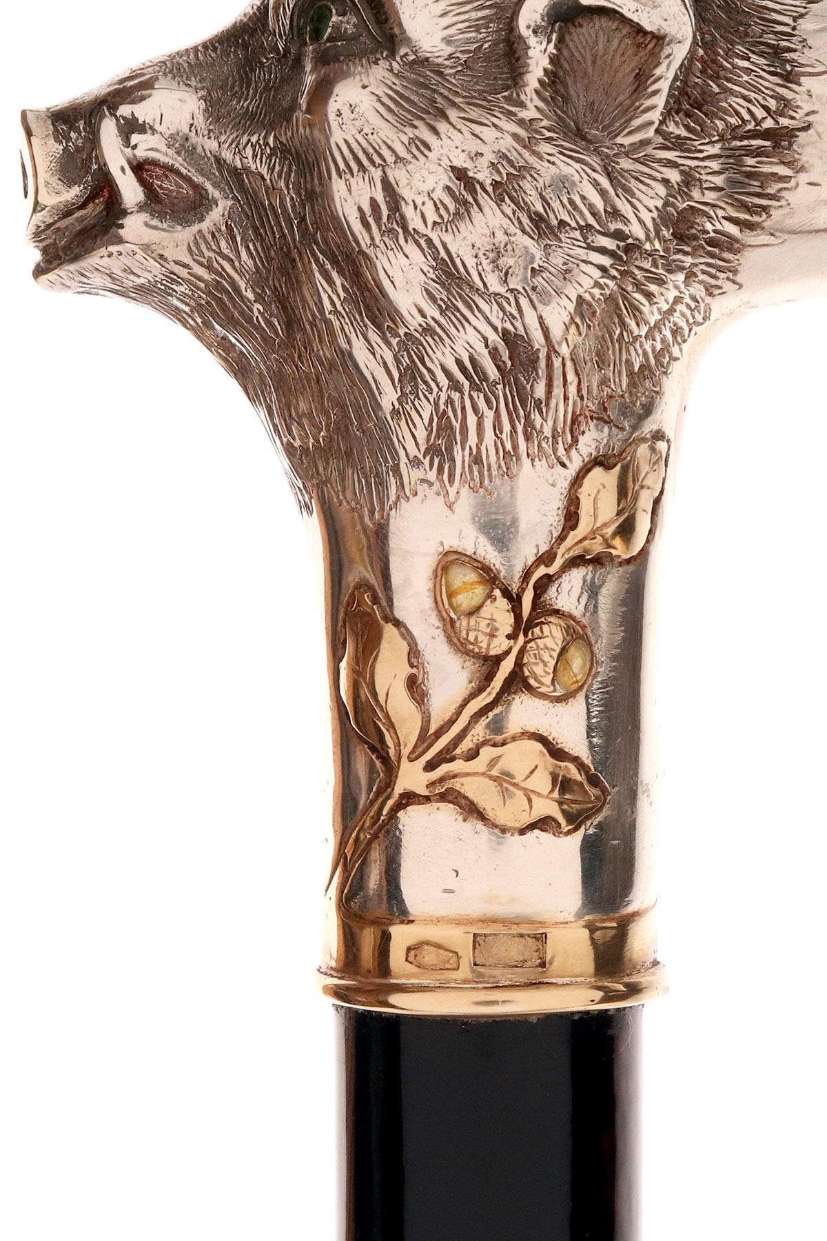 Walking stick, a boar’s head, by Joseph Ladislav Nēmec, Prague 1900. For Sale 3