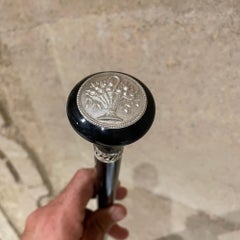 1930s Italian Silver Knob Ebonized Walking Cane Stick
