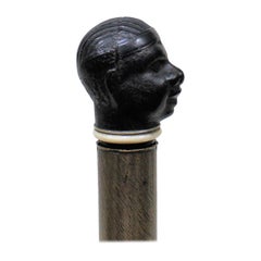 Walking Stick Cane with Carved Ebony African Tribal Male Head