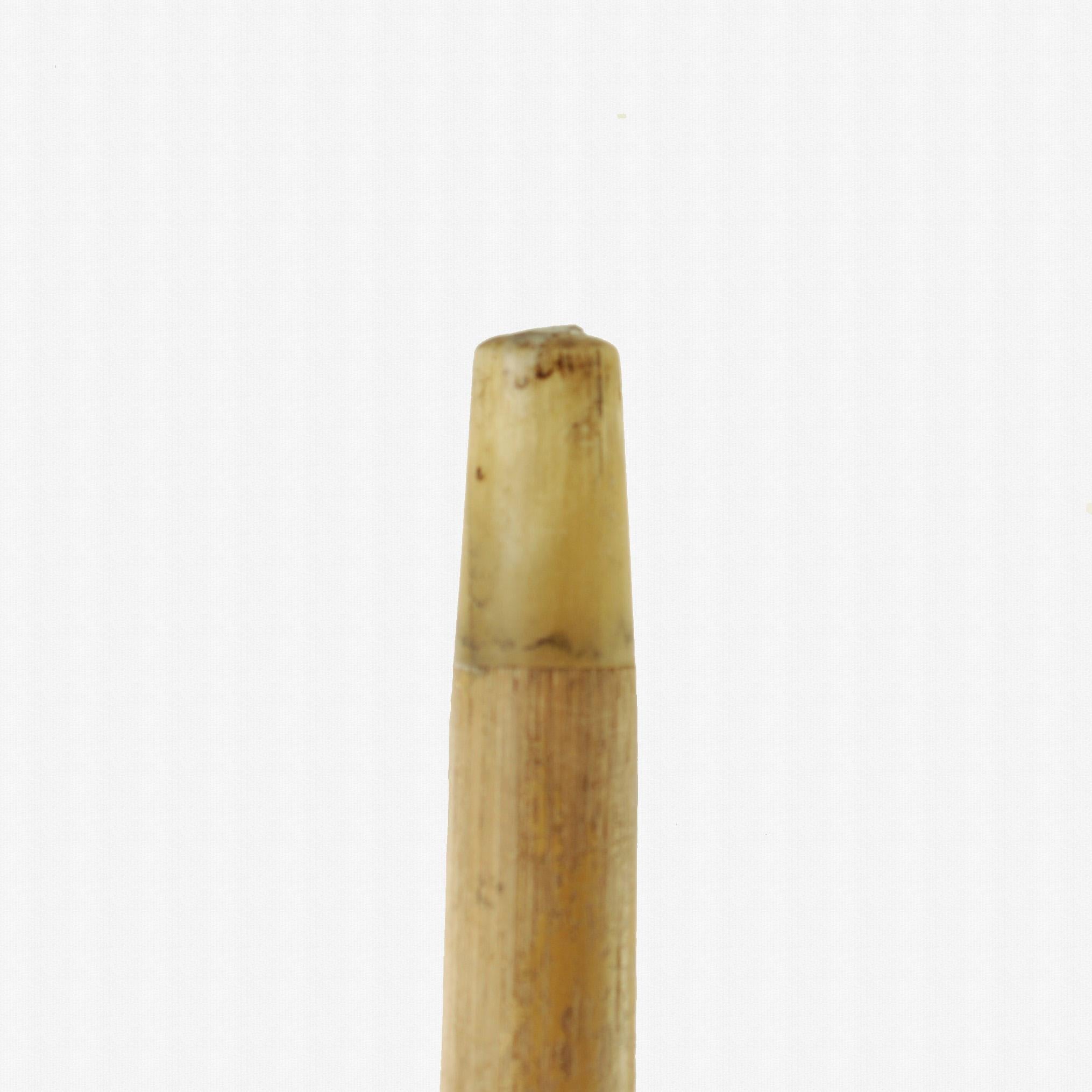 20ième siècle Canne de marche manche en bois sculpté tête de hibou avec yeux en verre et accents en argent