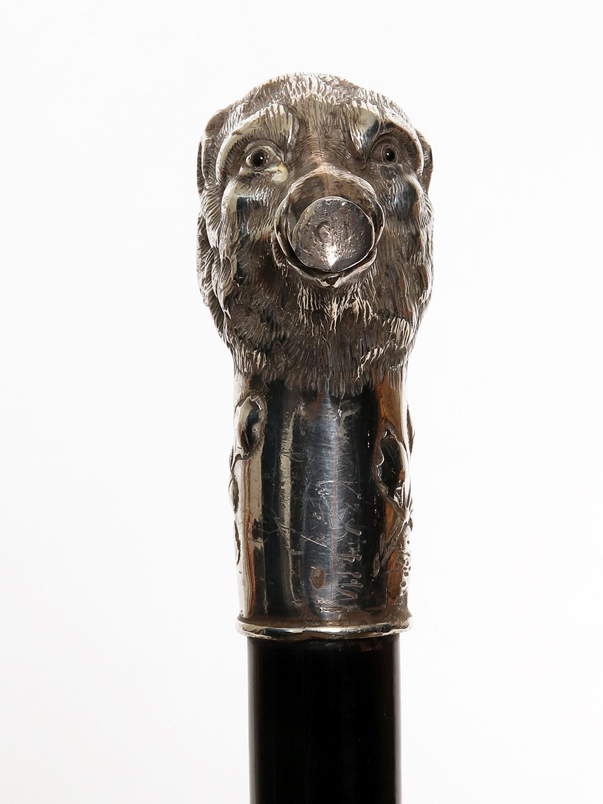 Walking Stick Depicting a Boar’s Head, Germany 1900 In Good Condition For Sale In Milan, IT