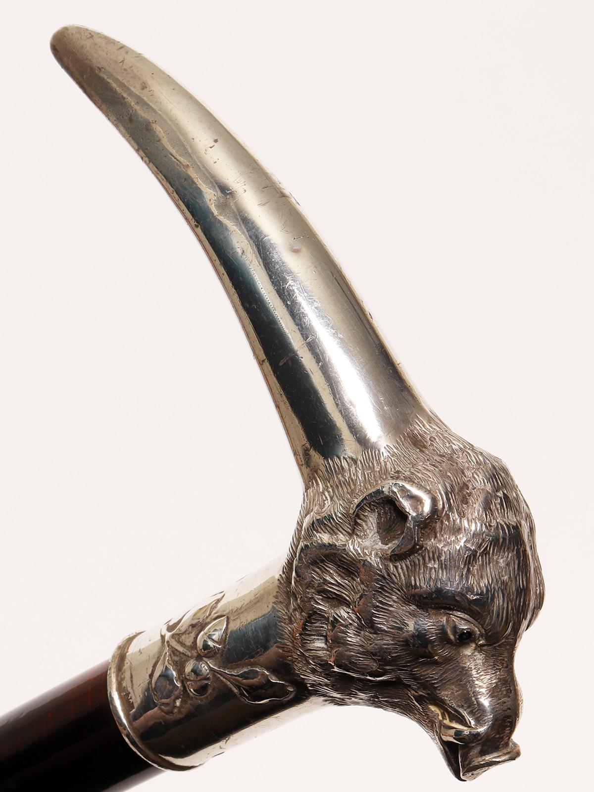 Metal Walking Stick Depicting a Boar’s Head, Germany 1900 For Sale