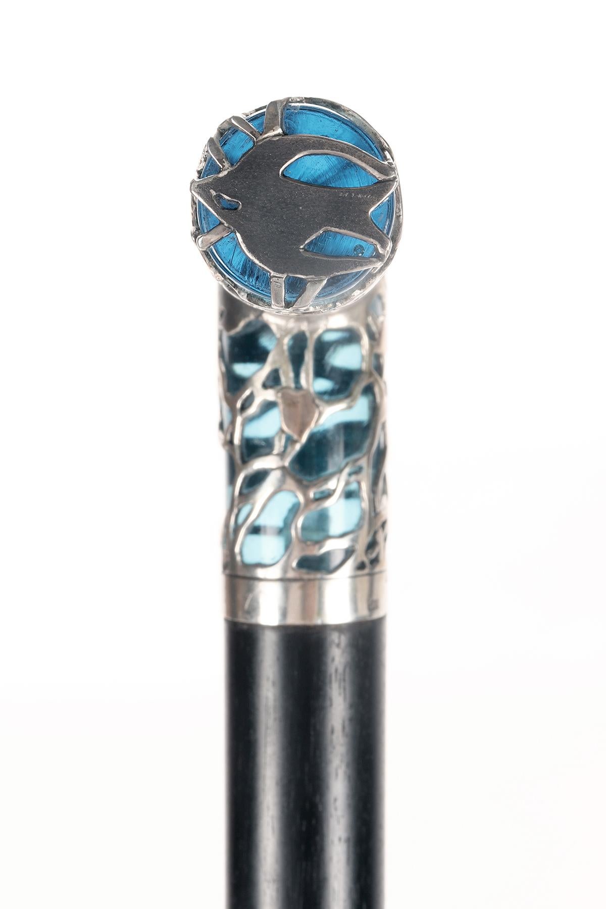 Italian Walking stick, Duilio Cambellotti and Petocchi swallows cane, Rome, Italy 1910. For Sale